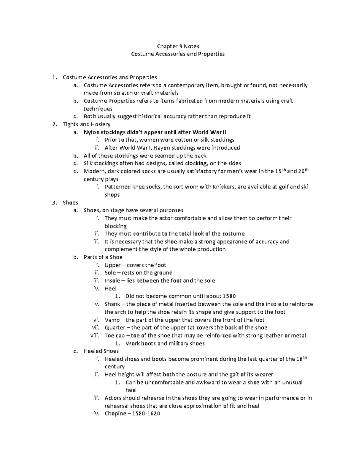 Chapter 9 Notes - Chapter 9 Notes Costume Accessories and Properties ...