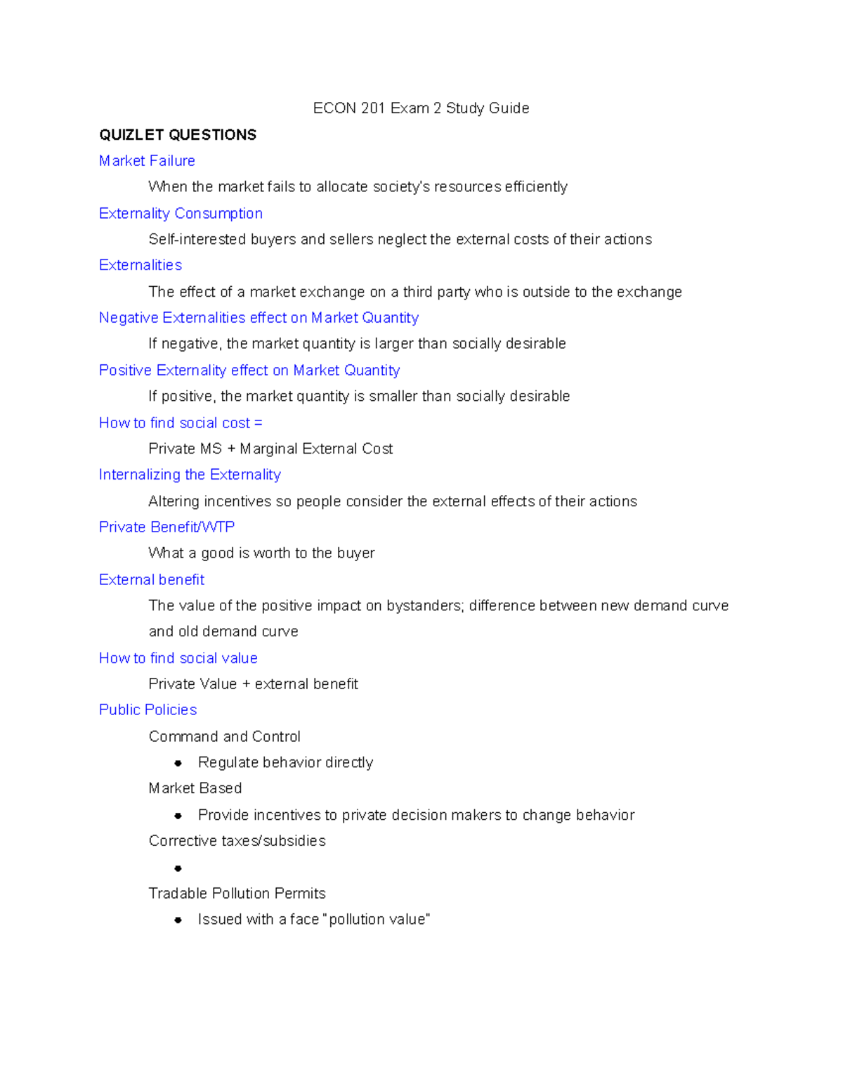 ECON 201 Exam 2 Study Guide - ECON 201 Exam 2 Study Guide QUIZLET ...