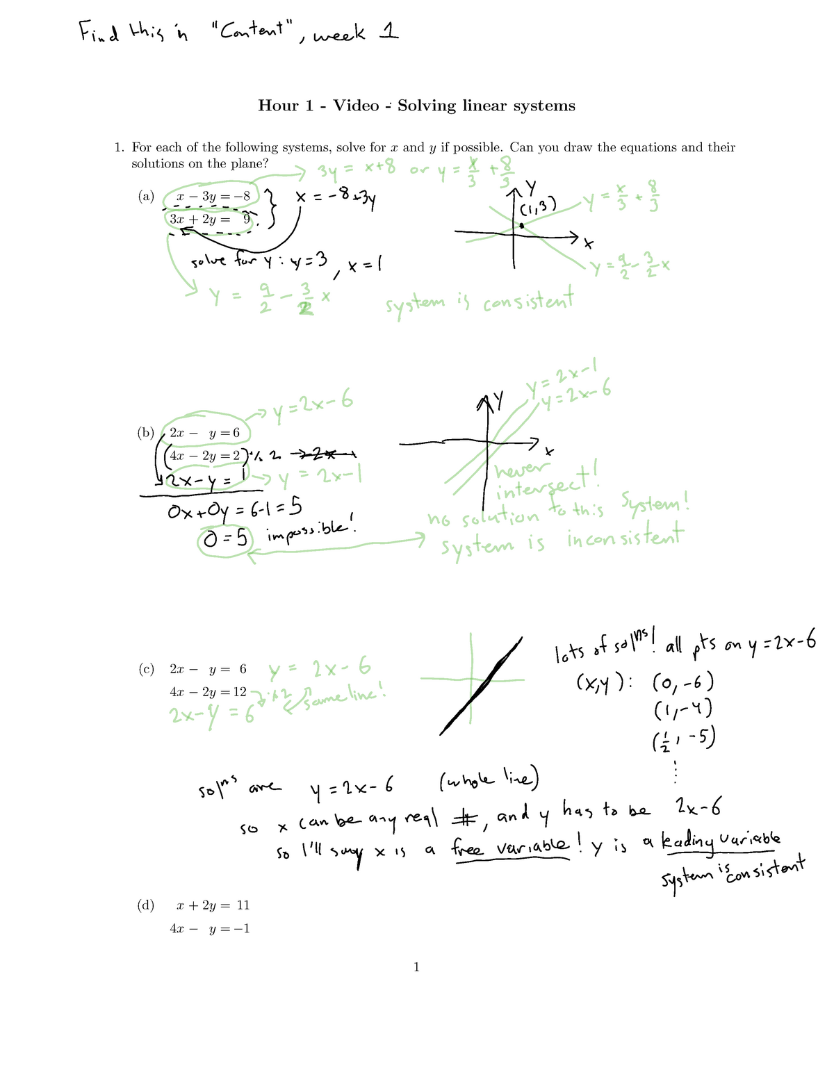 01 intro lin alg notes new - Hour 1 - Video - Solving linear systems ...