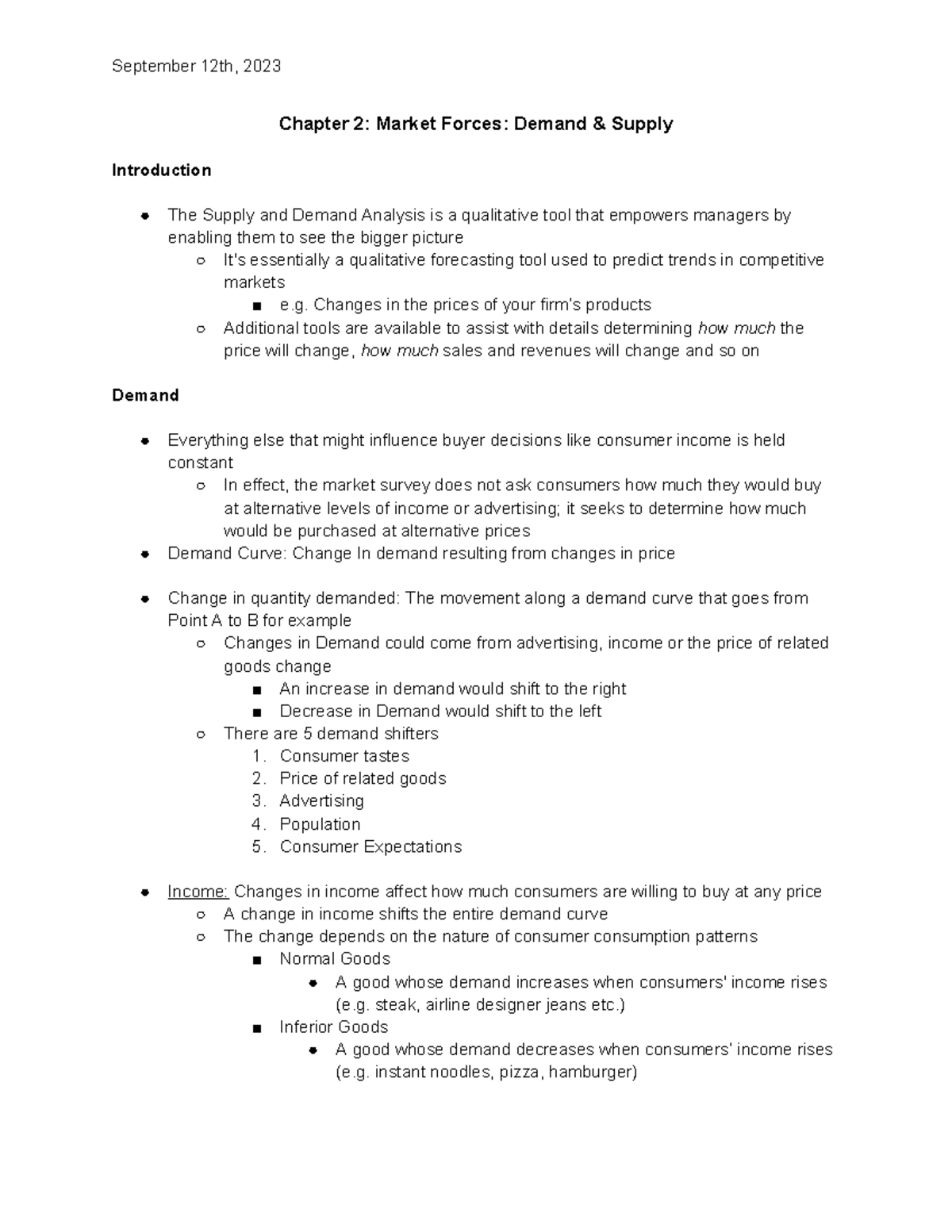 Chapter 2 - Chapter 2: Market Forces: Demand & Supply Introduction The ...