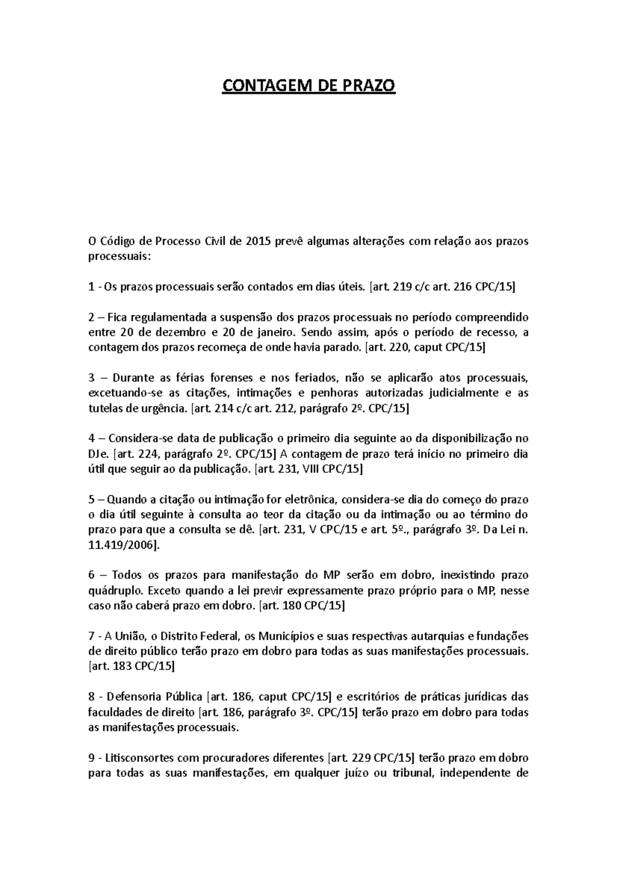 Contagem DE Prazo - kkkk - CONTAGEM DE PRAZO O Código de Processo Civil ...