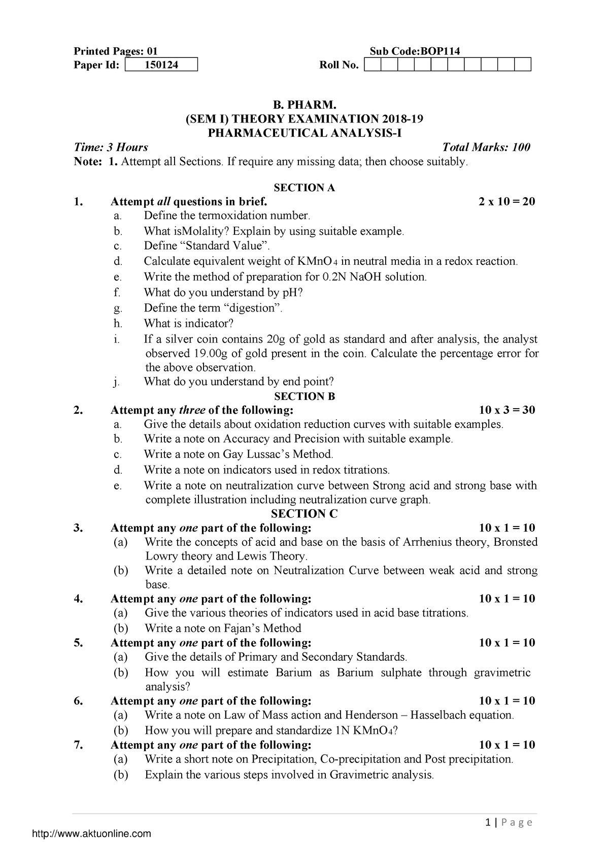 Analysis 18-19 - Question Papers - 1 | P a g e Printed Pages: 01 Sub ...