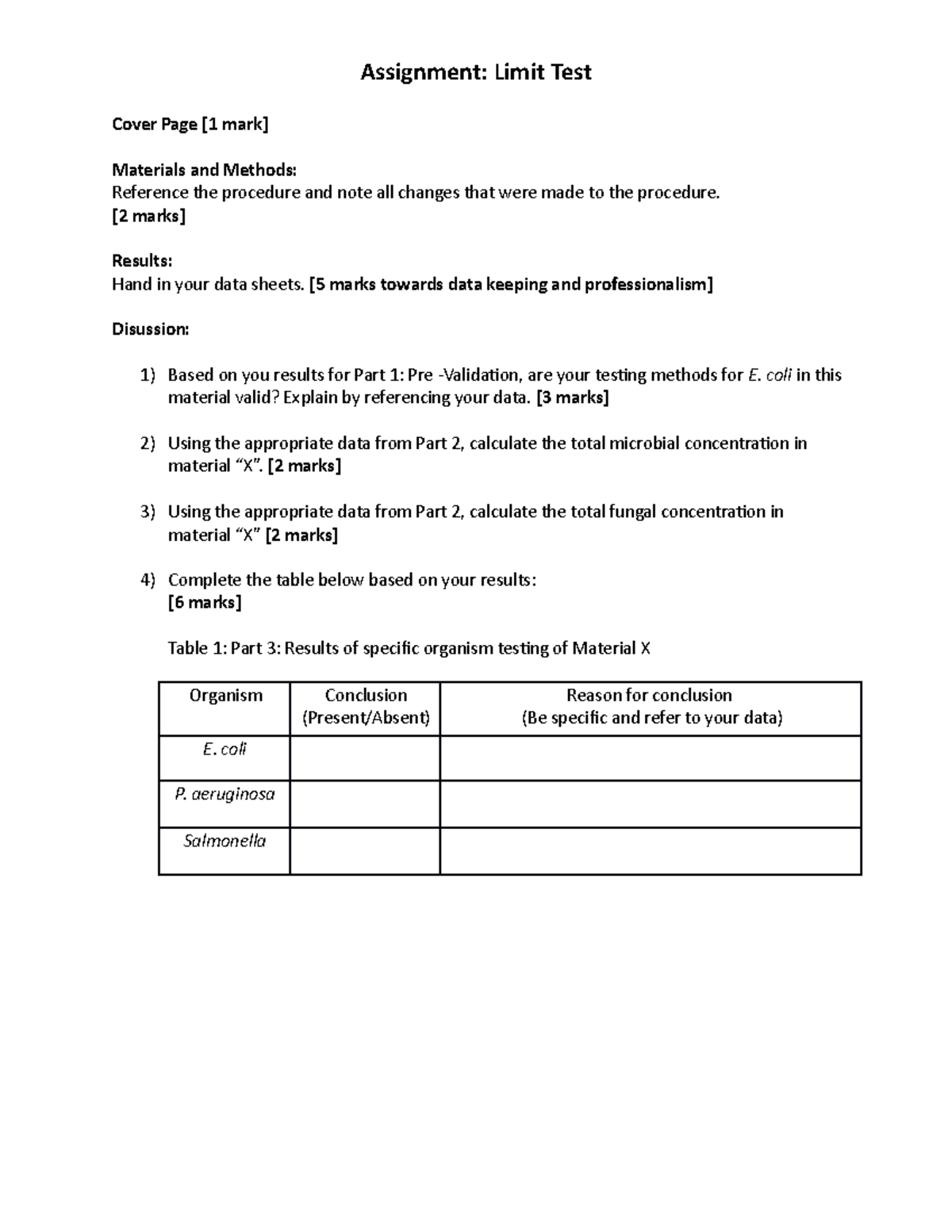 assignment for limit test