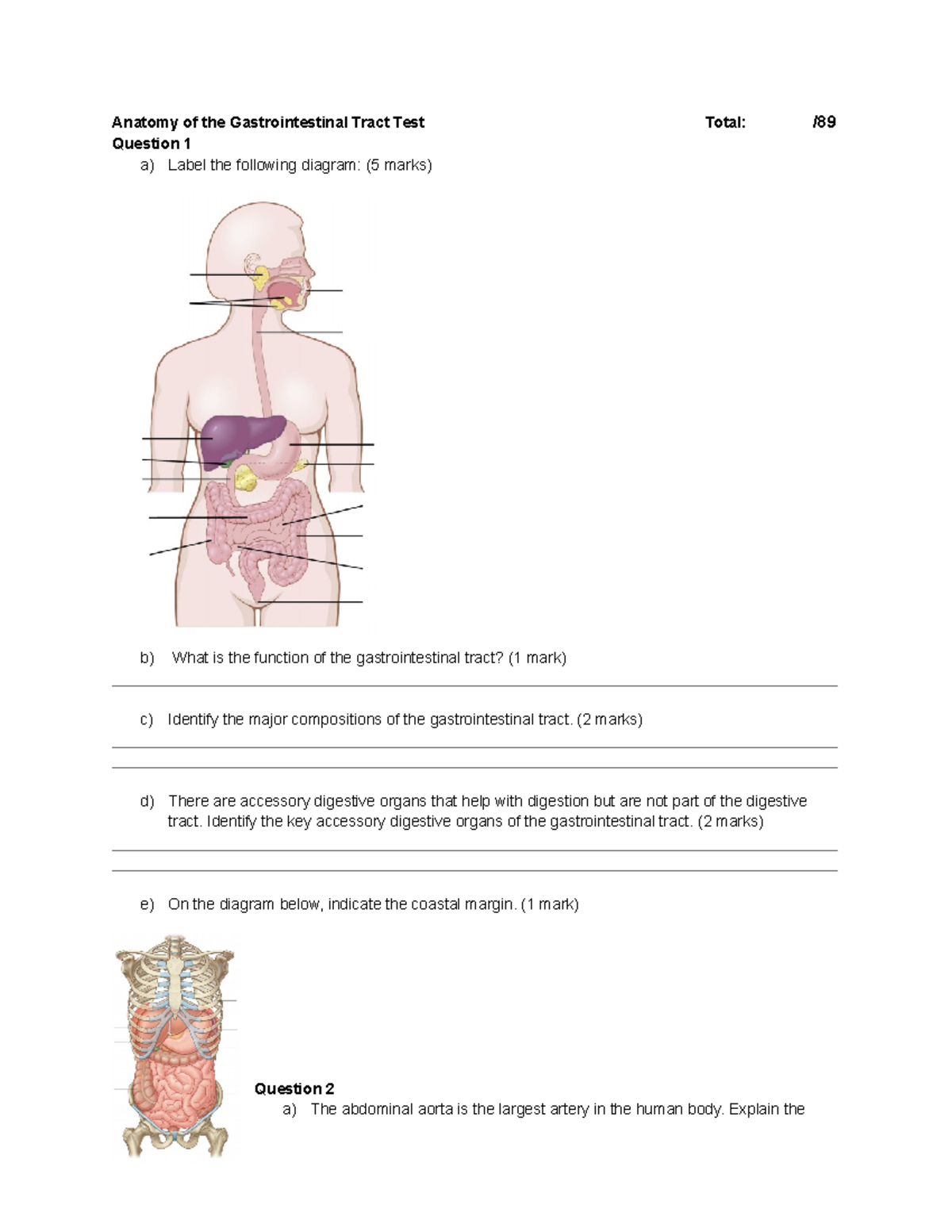GIT Anatomy Test Anatomy of the Gastrointestinal Tract Test Total