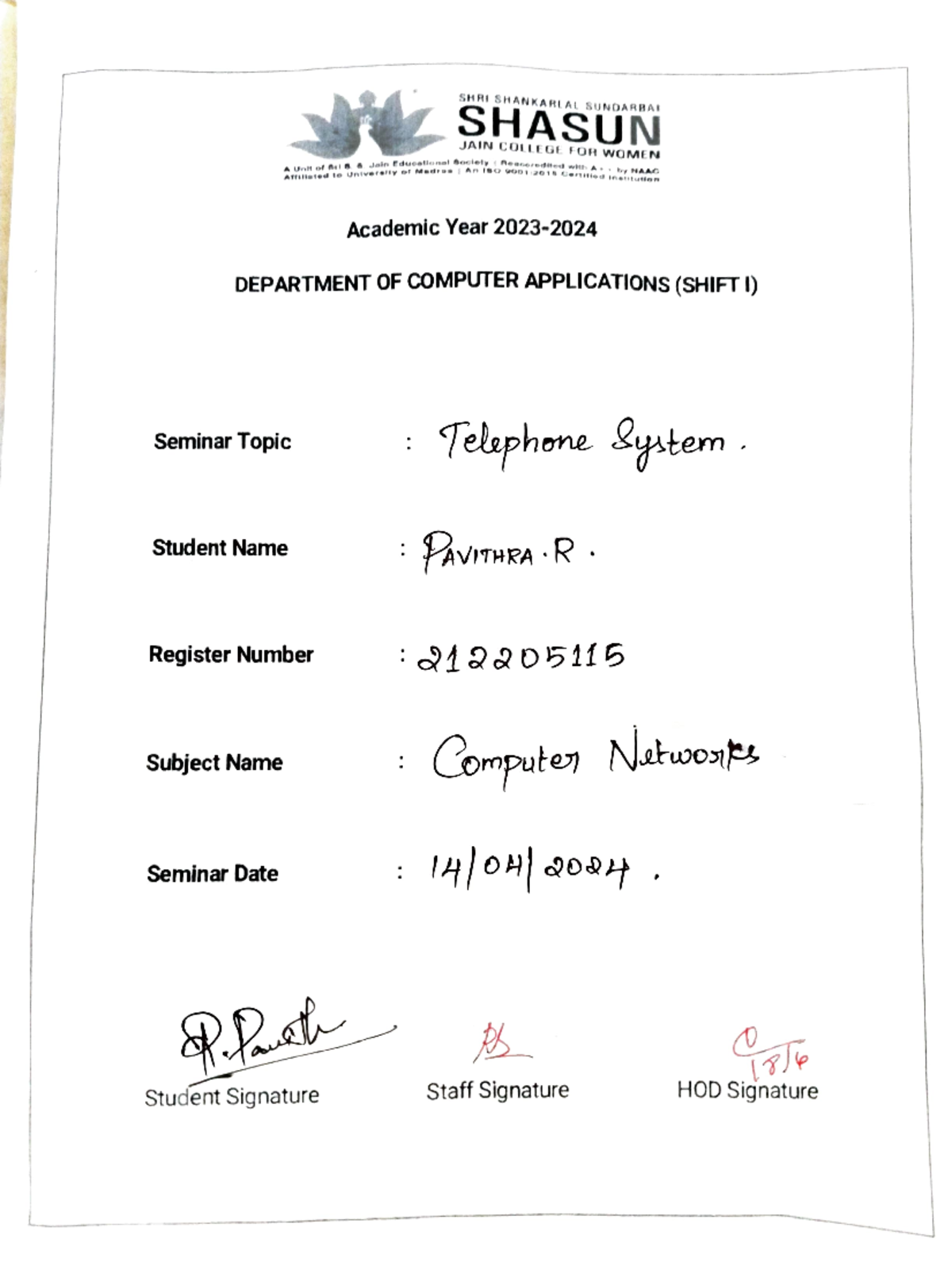 Computer Networks Bachelor Of Computer Application Seminar Topic