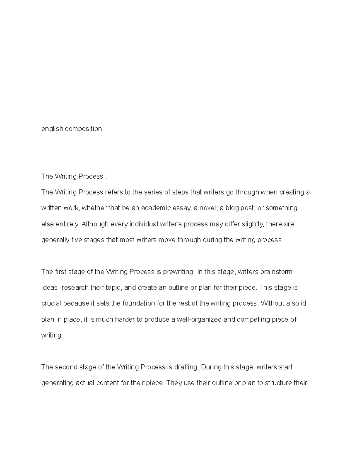 Engl108 course outline - english composition The Writing Process : The ...