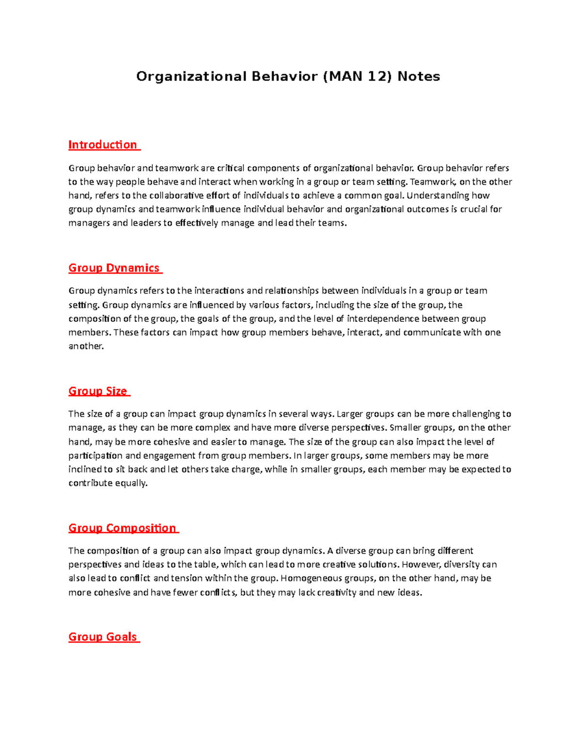 Organizational Behavior (MAN 12) Notes 5 - Organizational Behavior (MAN ...