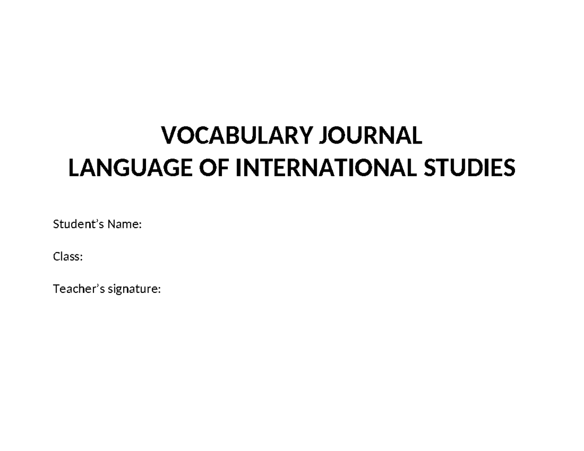 Vocabulary Journal - VBJ IS - Language - VOCABULARY JOURNAL LANGUAGE OF ...