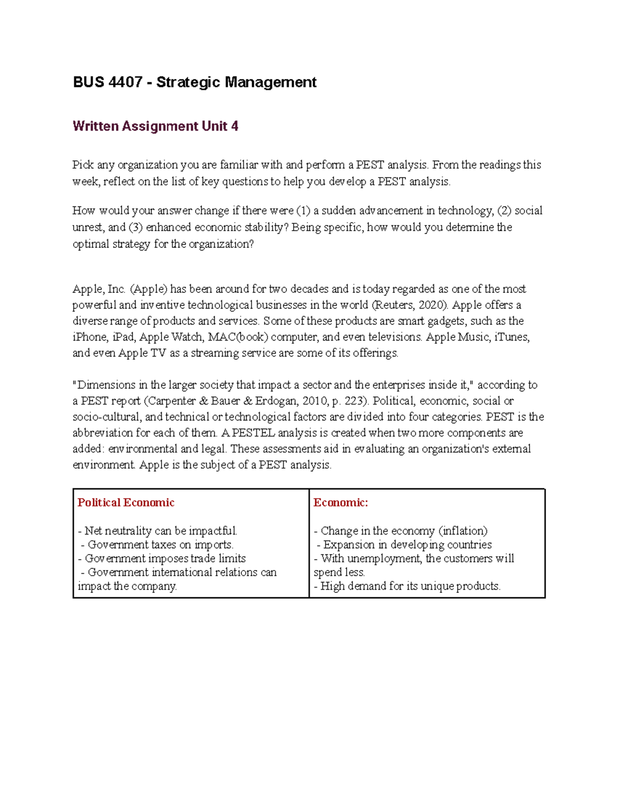 BUS 4407 - Strategic Management W.ASS UNIT 4 - BUS 4407 - Strategic ...