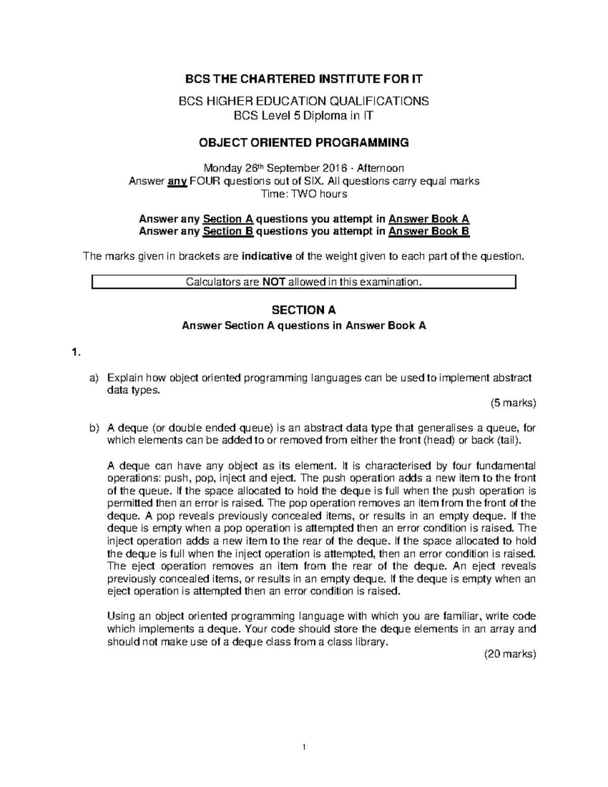 Exam 11 September 2016, questions and answers - BCS THE CHARTERED ...