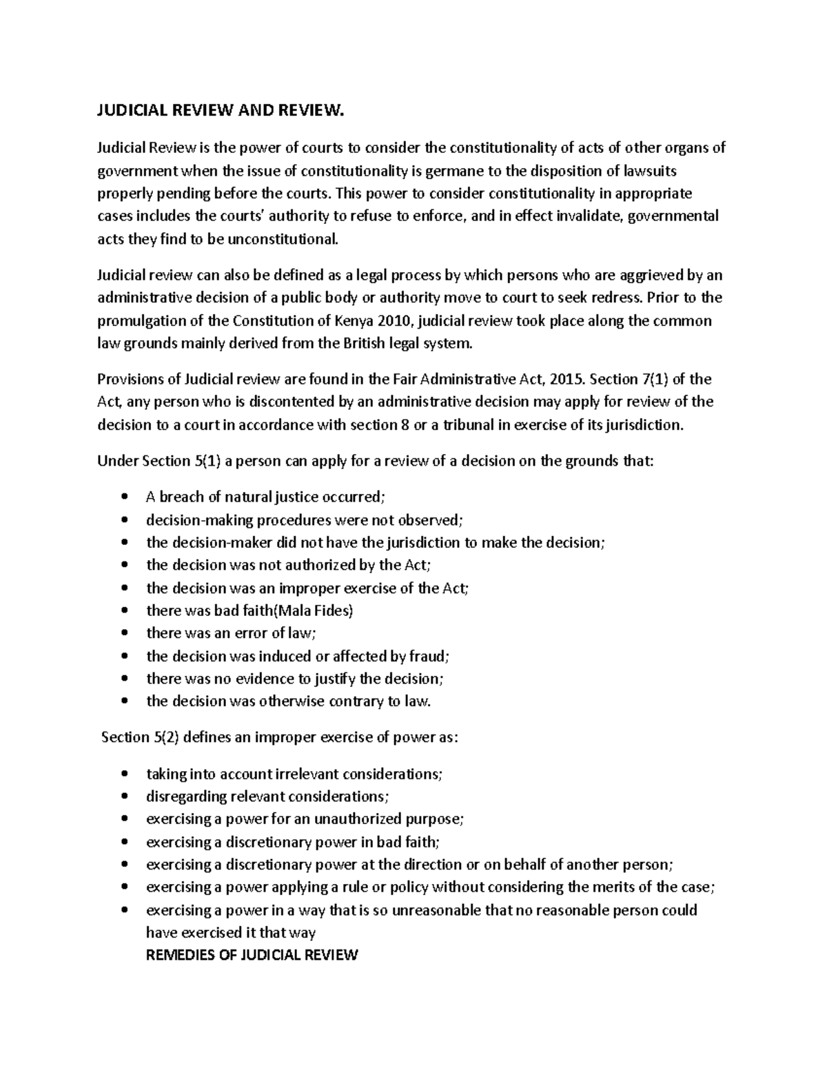 Judicial Review & Review JUDICIAL REVIEW AND REVIEW. Judicial Review is the power of courts to