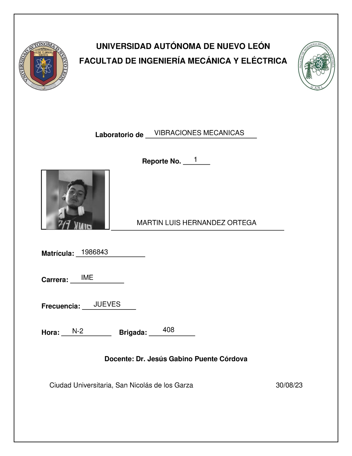 Practica 1 - Práctica 1 Lab Vibraciones - VIBRACIONES MECANICAS 1 IME ...