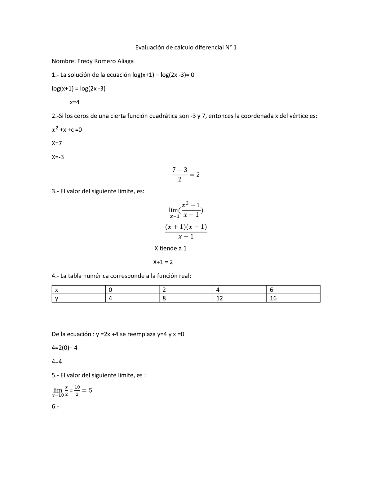 Evaluación 1 De Calculo Diferencial - EvaluaciÛn De C·lculo Diferencial ...