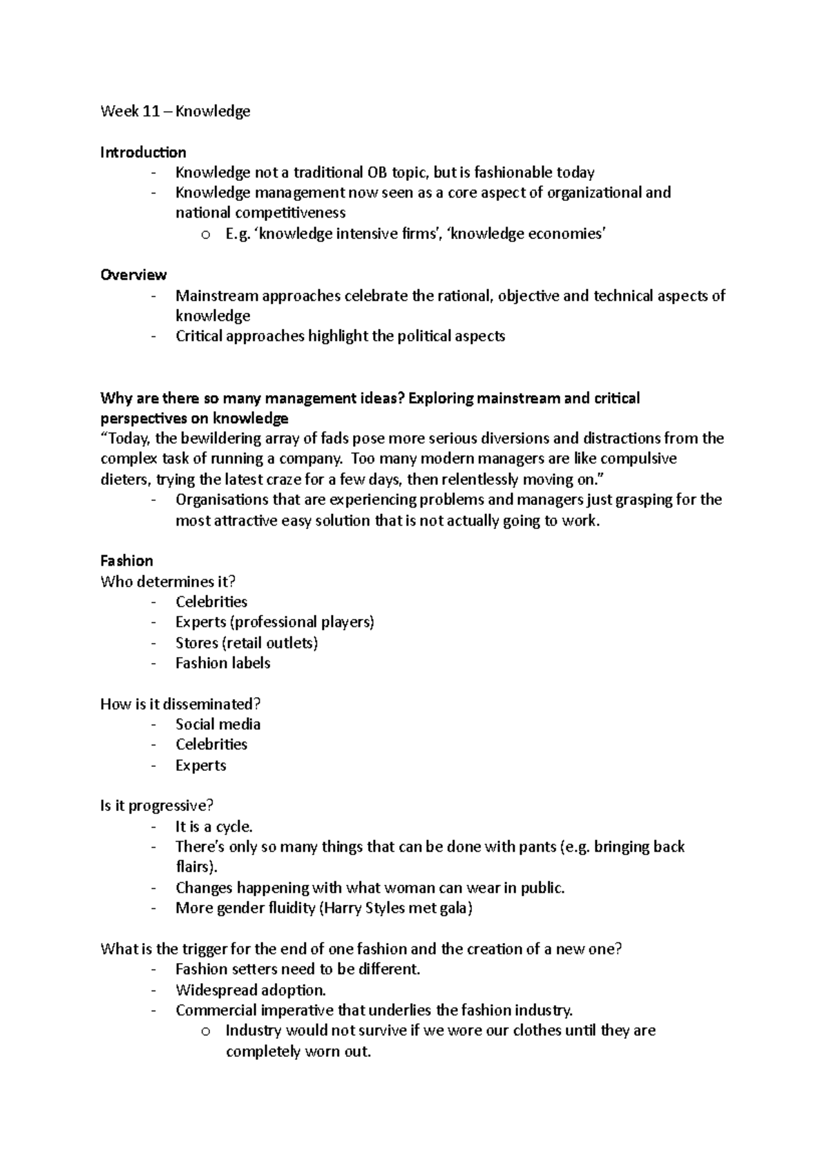 Week 11 – Knowledge - Lecture notes 11 - Week 11 – Knowledge ...