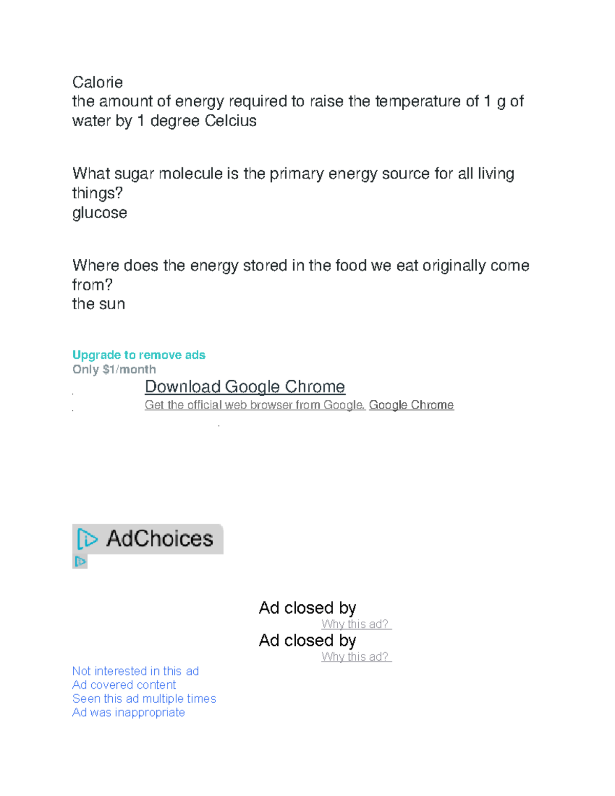 Bio 2 lab final exam Lecture notes 8 Calorie the amount of energy