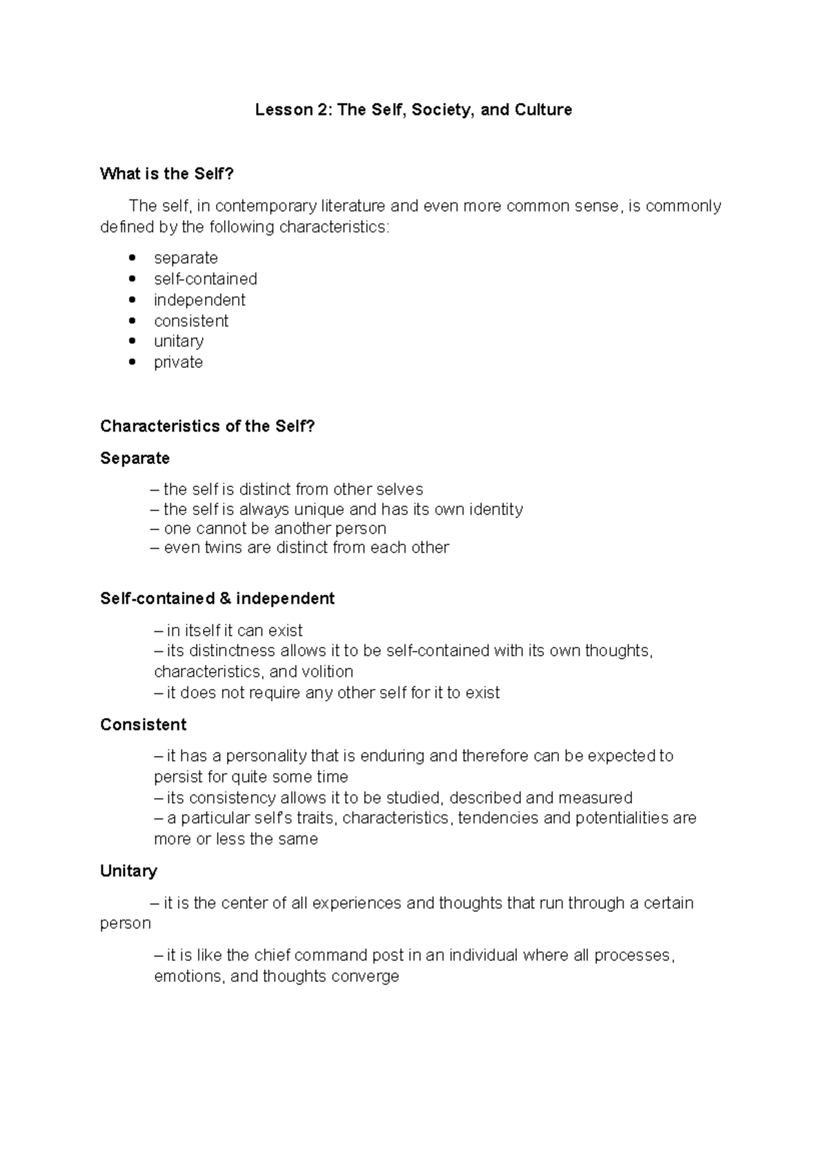 THE SELF Society AND Culture - Lesson 2: The Self, Society, and Culture ...