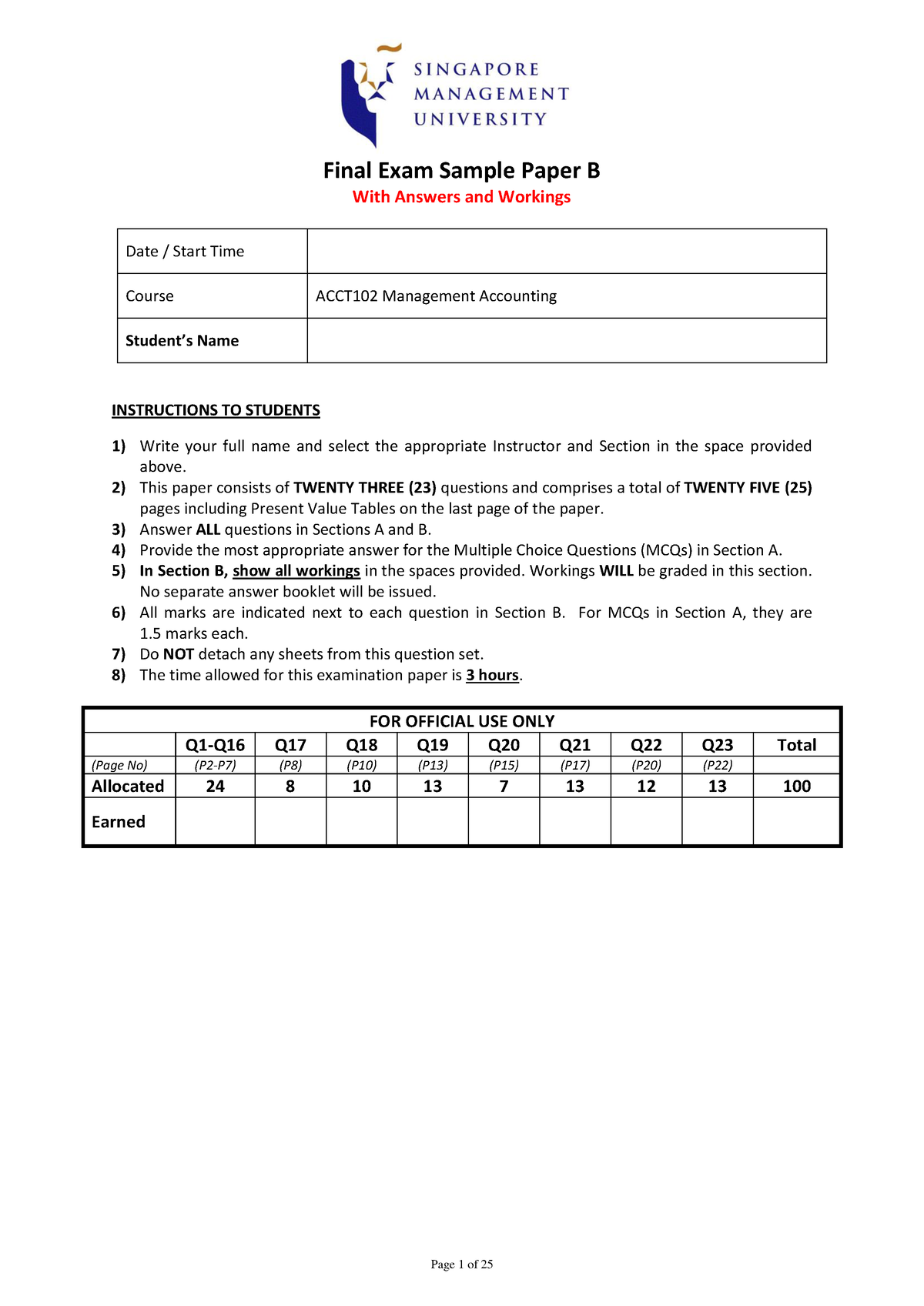 Final Exam Sample Paper B With Workings And Answers (Revised) - Final ...