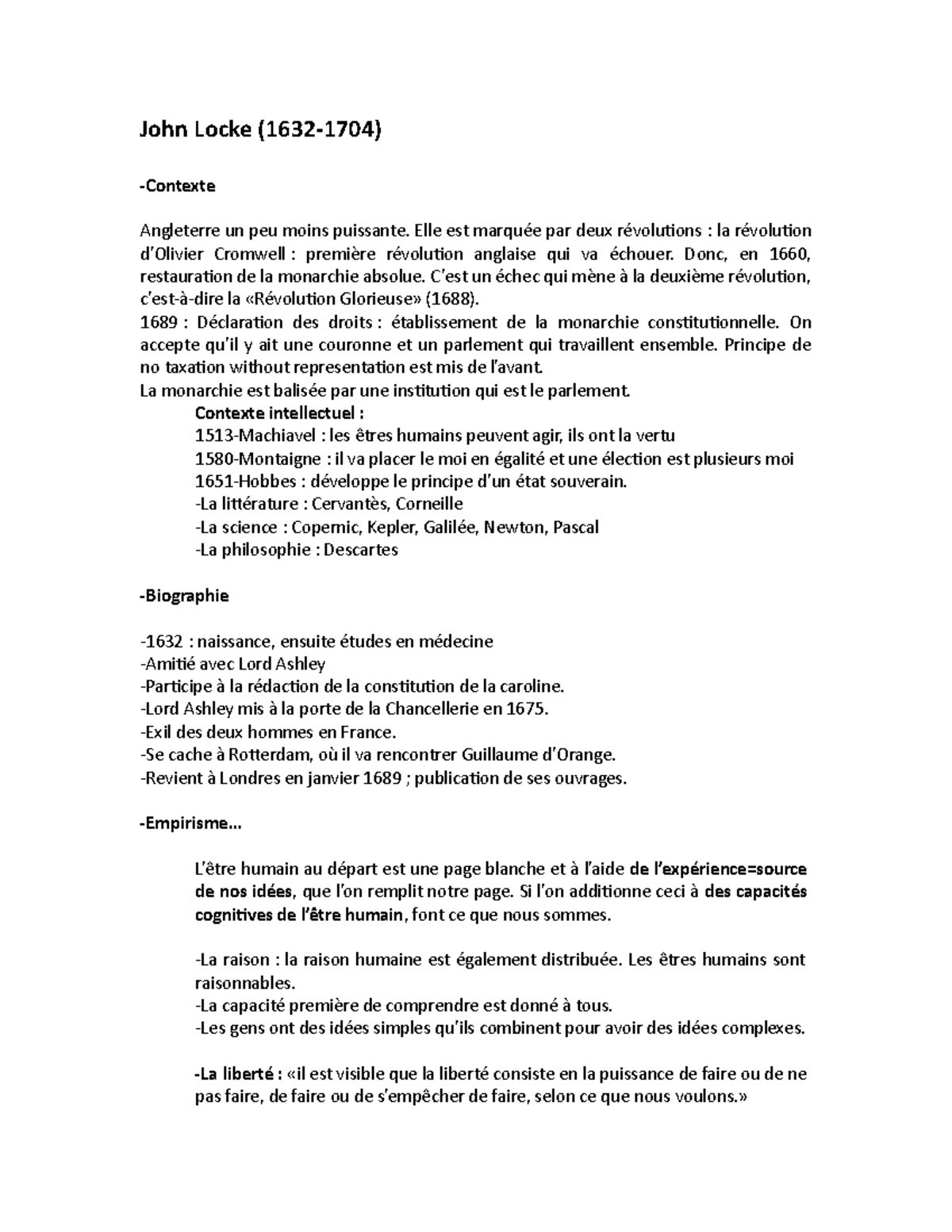 John Locke - notes de cours - John Locke (1632-1704) -Contexte ...
