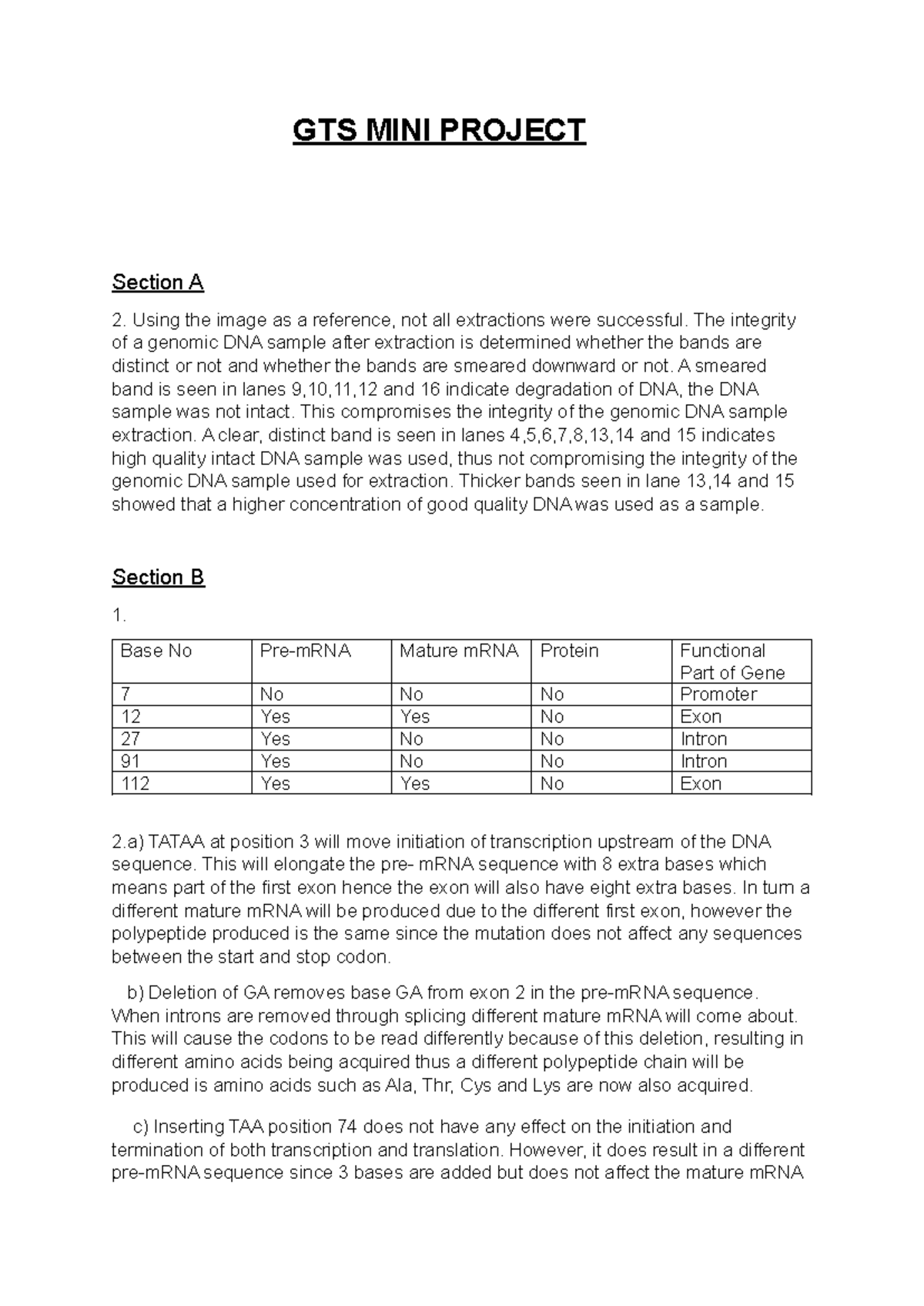 GTS Mini Project - GTS MINI PROJECT Section A Using the image as a ...
