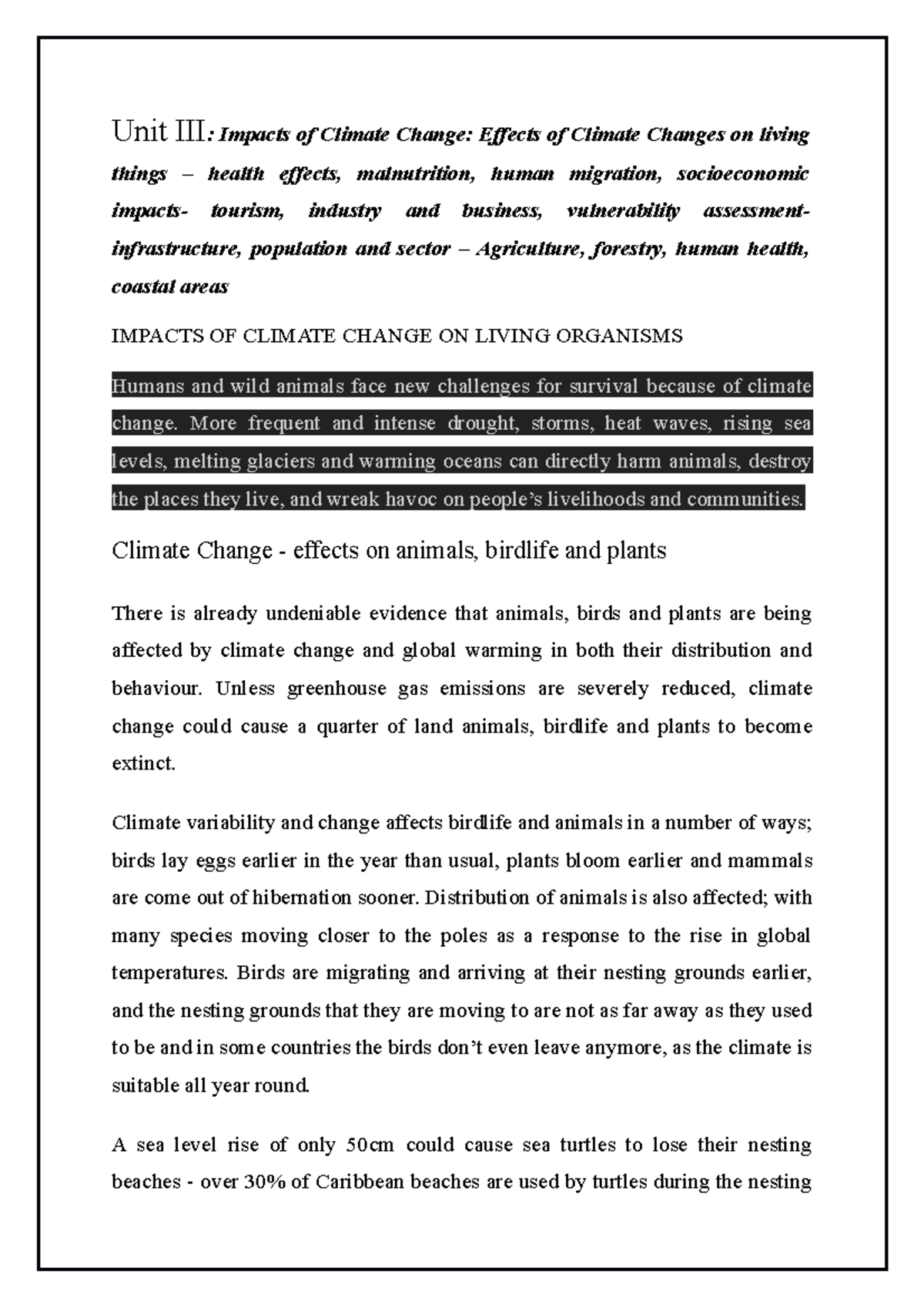 UNIT 3(VKT) lecture notes - Unit III : Impacts of Climate Change ...