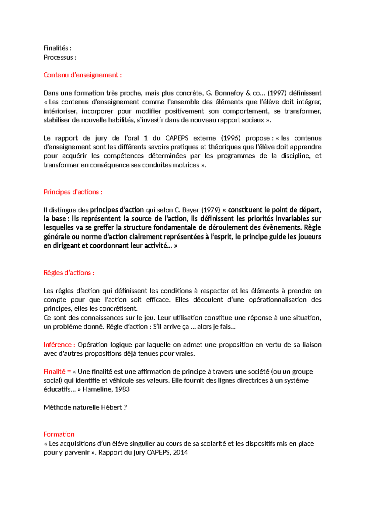 Définitions STAPS L3 - Finalités : Processus : Contenu d’enseignement ...