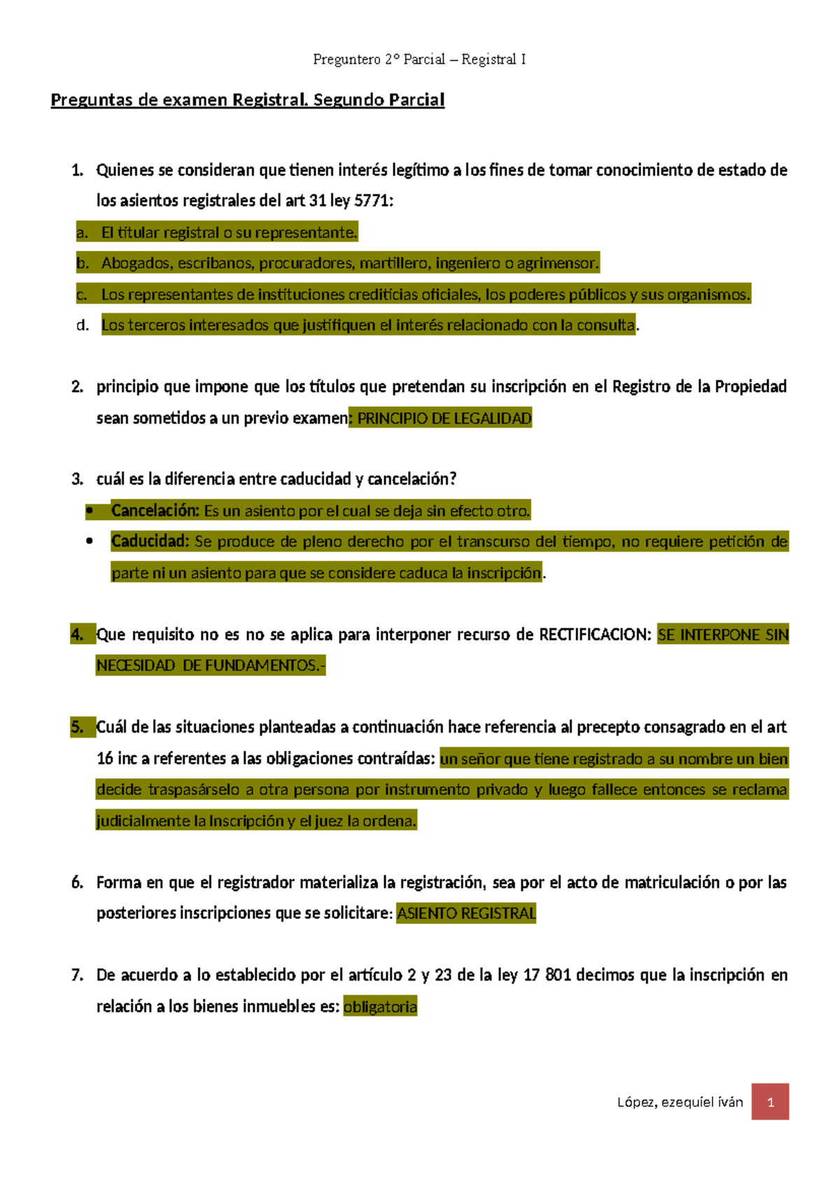 Preguntero 2° Parcial Registral I - Completo - Preguntas De Examen ...