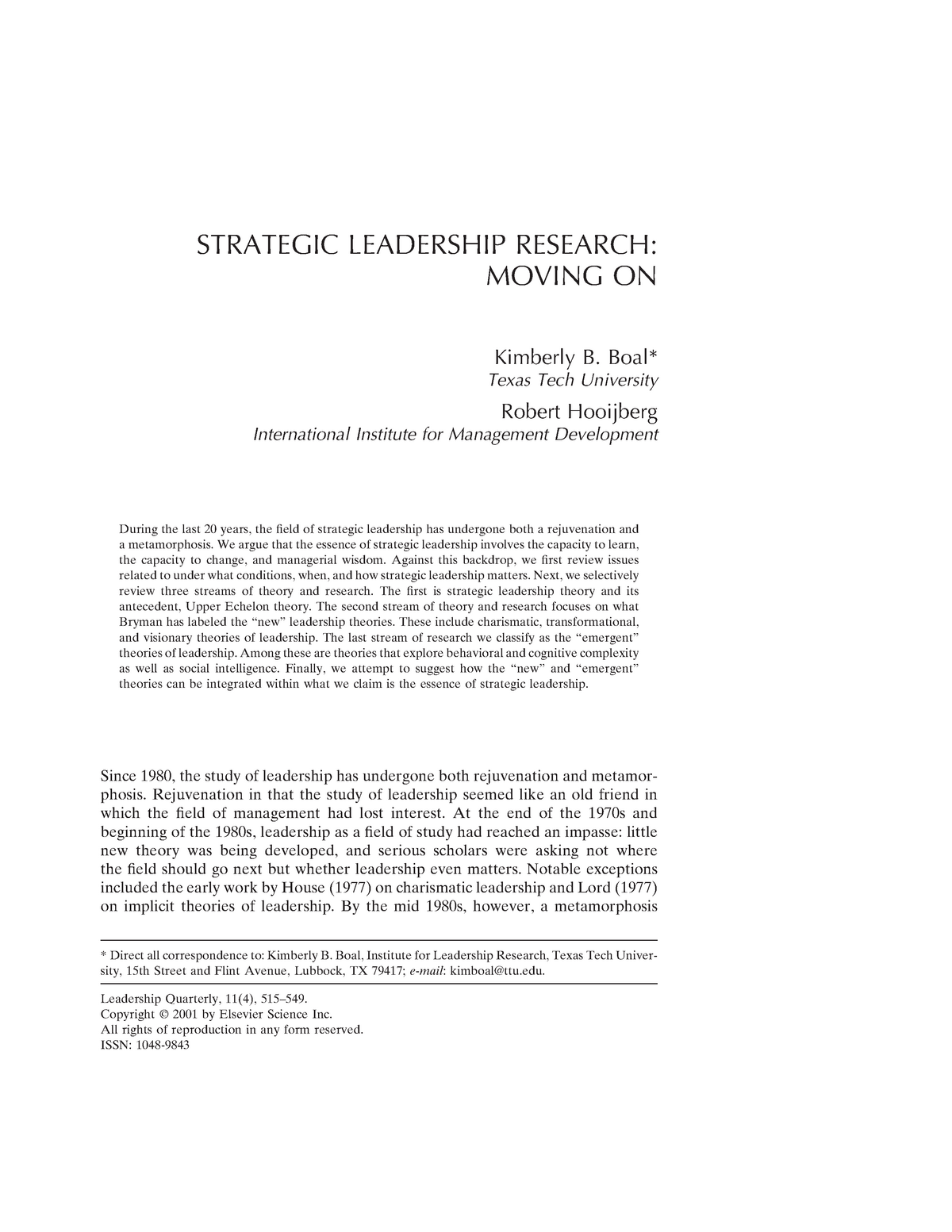 strategic leadership research papers