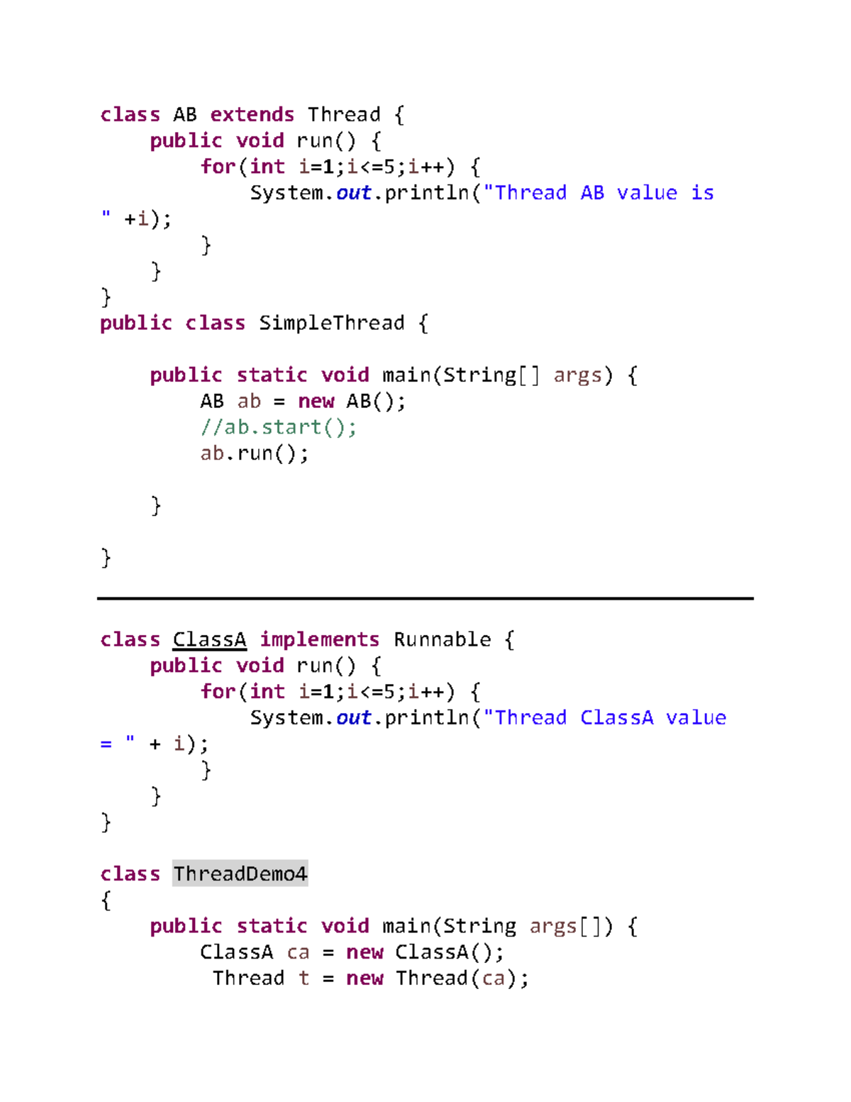 Java Programs for Multhithreading - class AB extends Thread { public ...