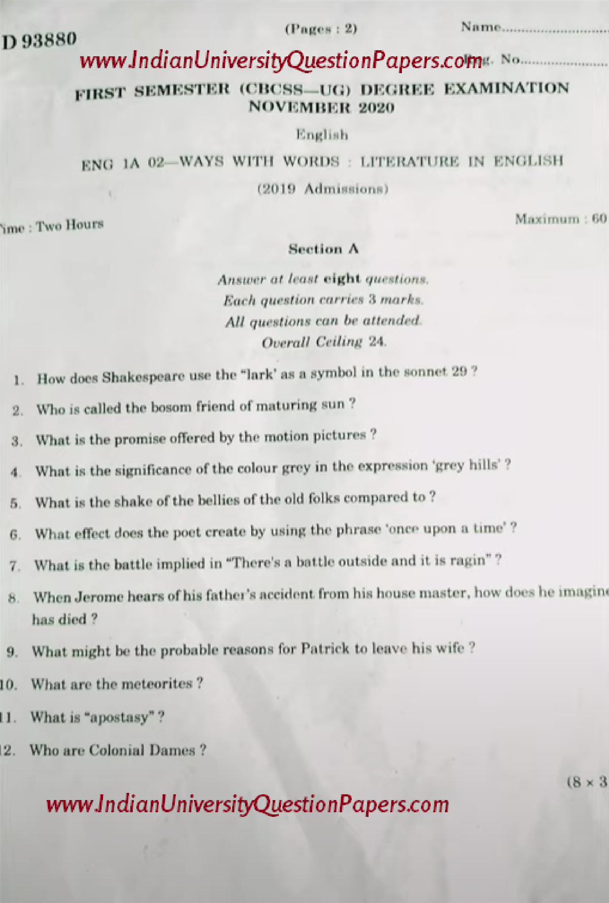 University Of Calicut B.Com BBA 1st Sem Ways With Words Literatures In ...