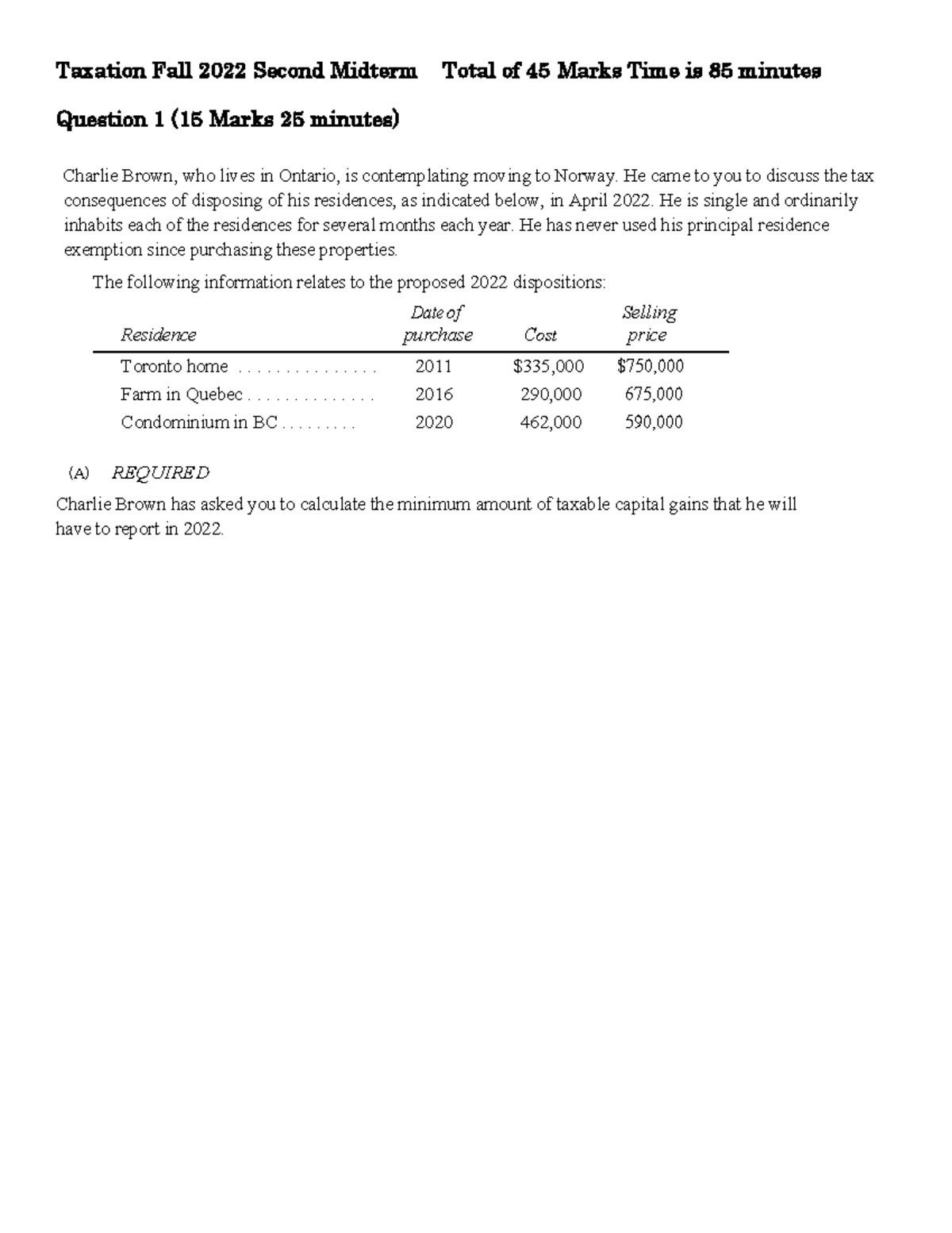 Taxation Fall 2022 sample - Taxation Fall 2022 Second Midterm Total of ...