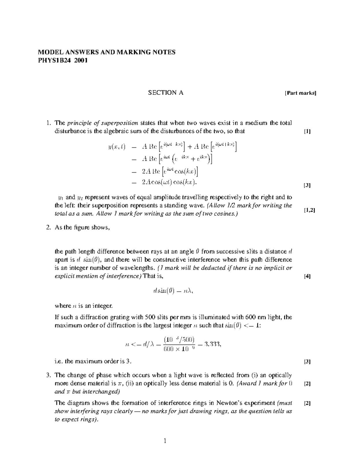 1b24exam2001 Sol - 1B24 Exam 2001 Solutions - 1B24 - UCL - Studocu