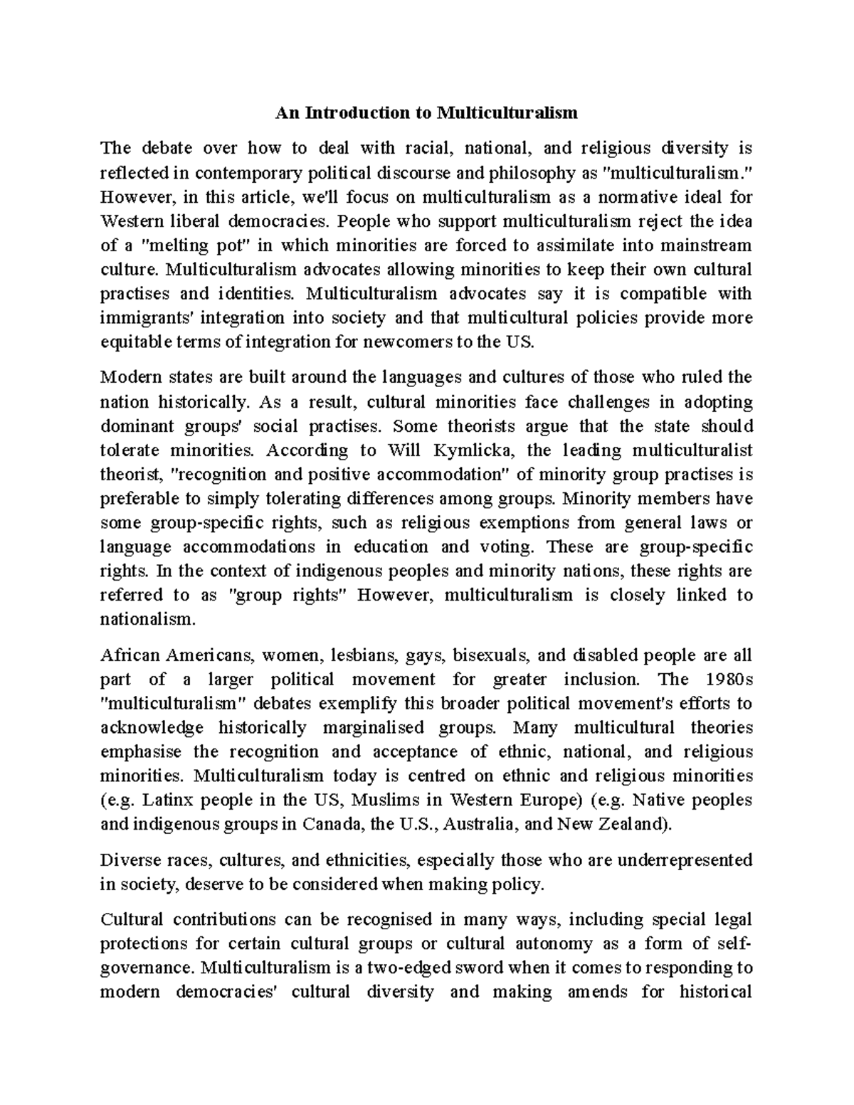 An Introduction to Multiculturalism - 