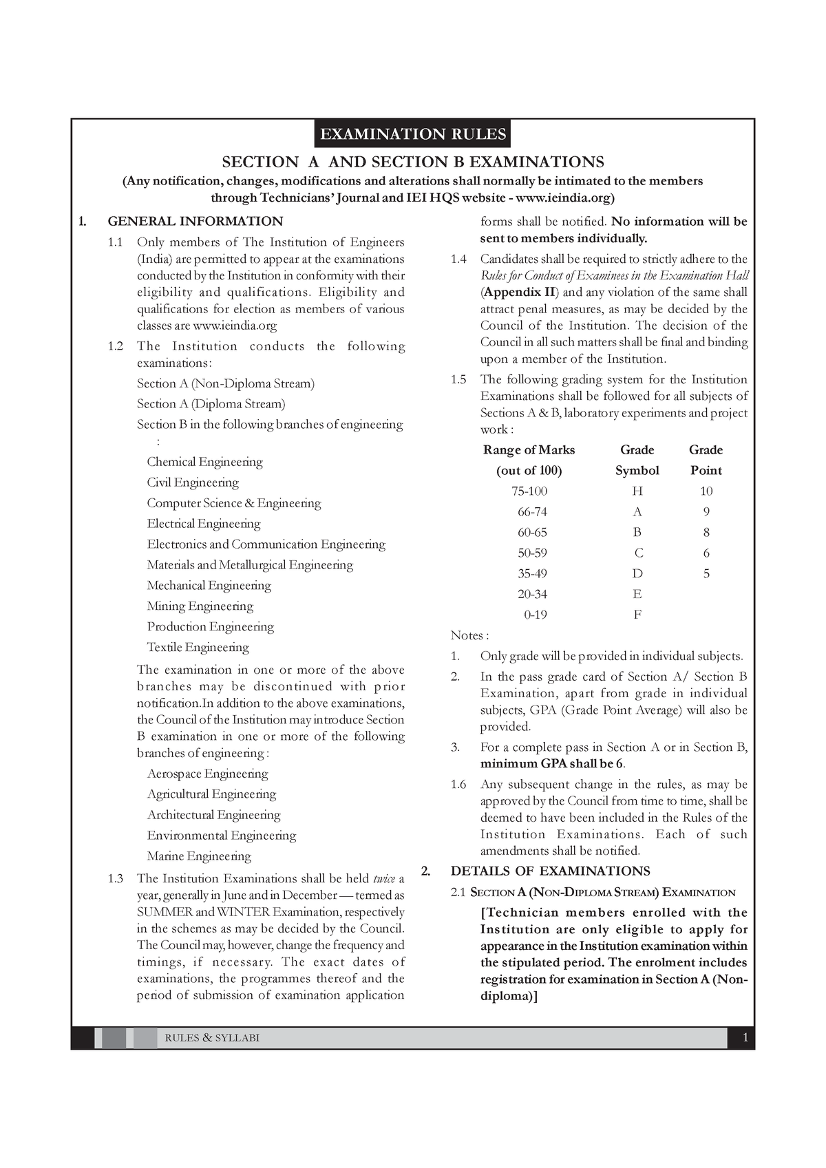 Amie-rules - Amie - RULES & SYLLABI 1 EXAMINATION RULES SECTION A AND ...