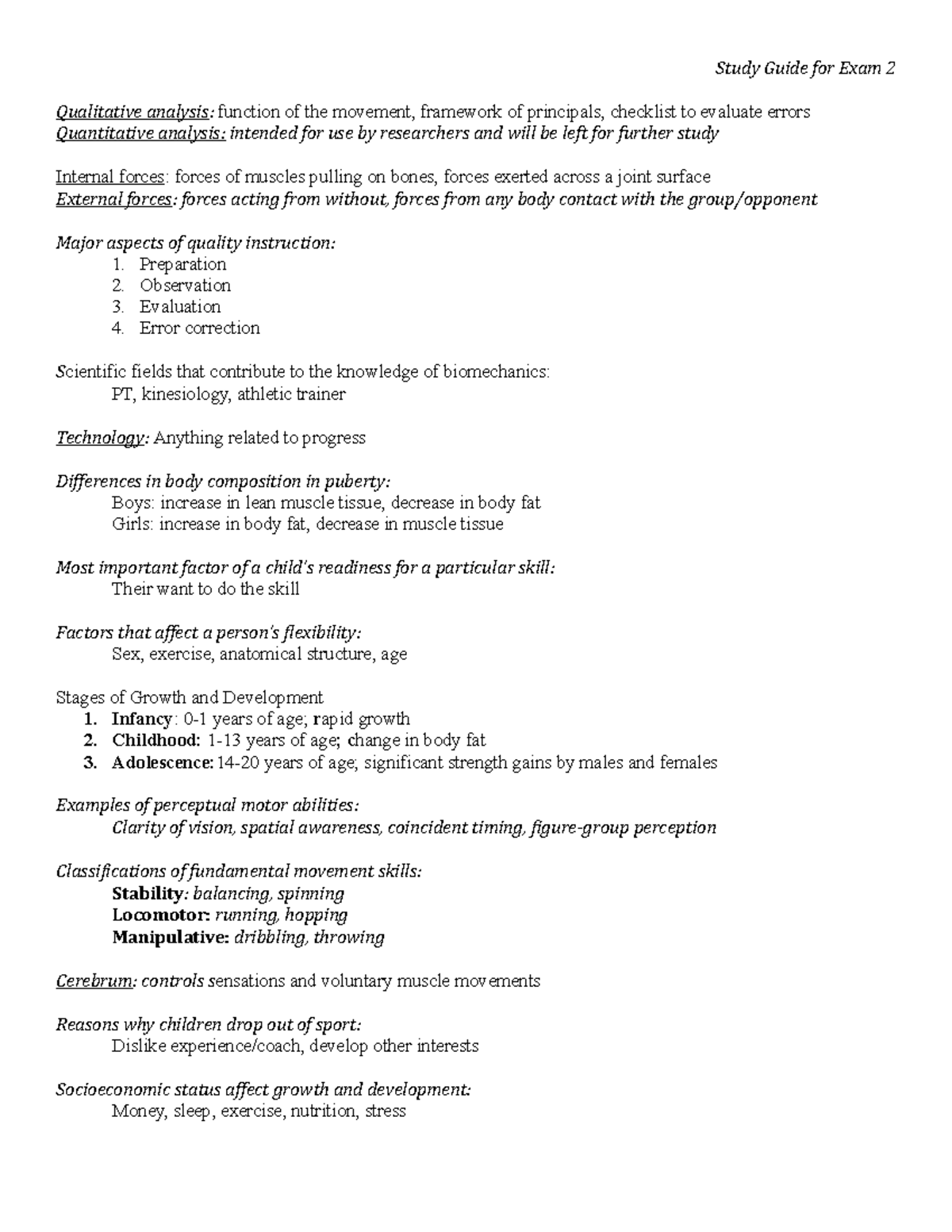 Study Guide for Exam 2 - Preparation 2. Observation 3. Evaluation 4 ...