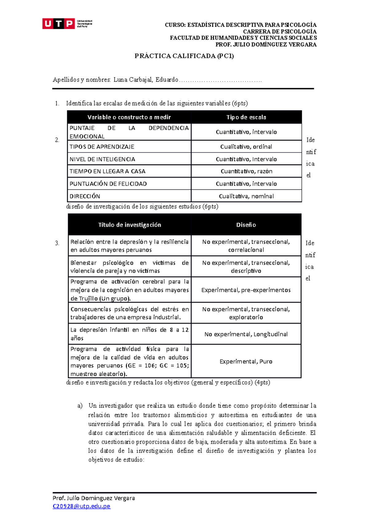 Practica Calificada 1 - CURSO: ESTADÍSTICA DESCRIPTIVA PARA PSICOLOGÍA ...