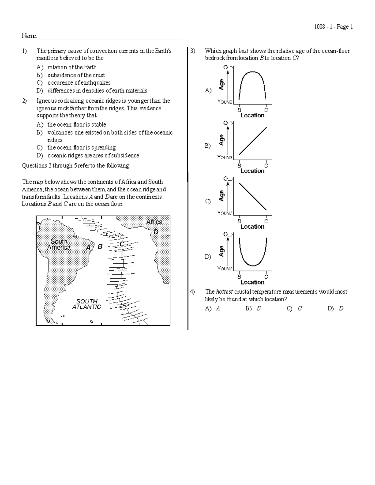 tectonic plates Earth science regents use your reference table Name