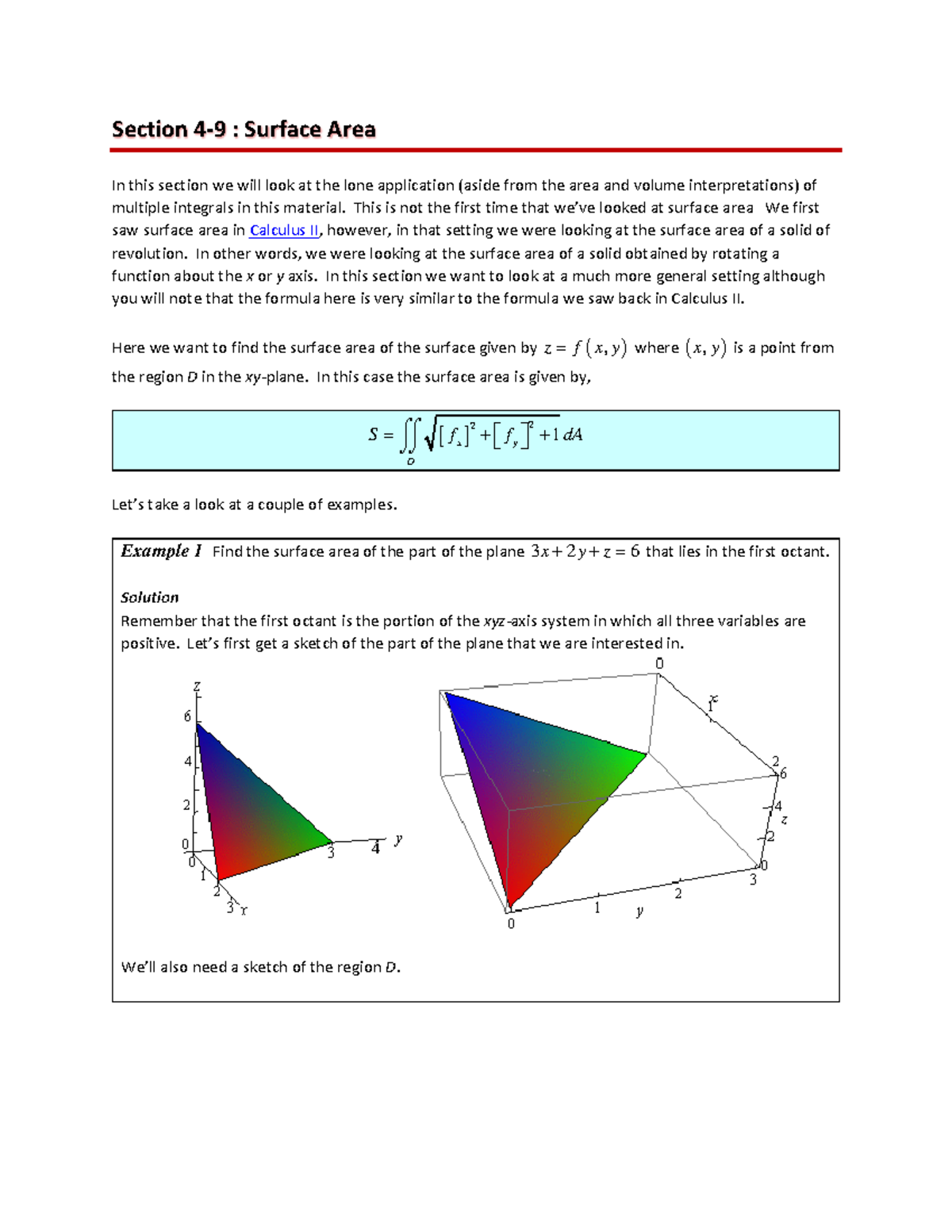 Calc III Surface Area - Lecture Notes - Section 4-9 : Surface Area In ...