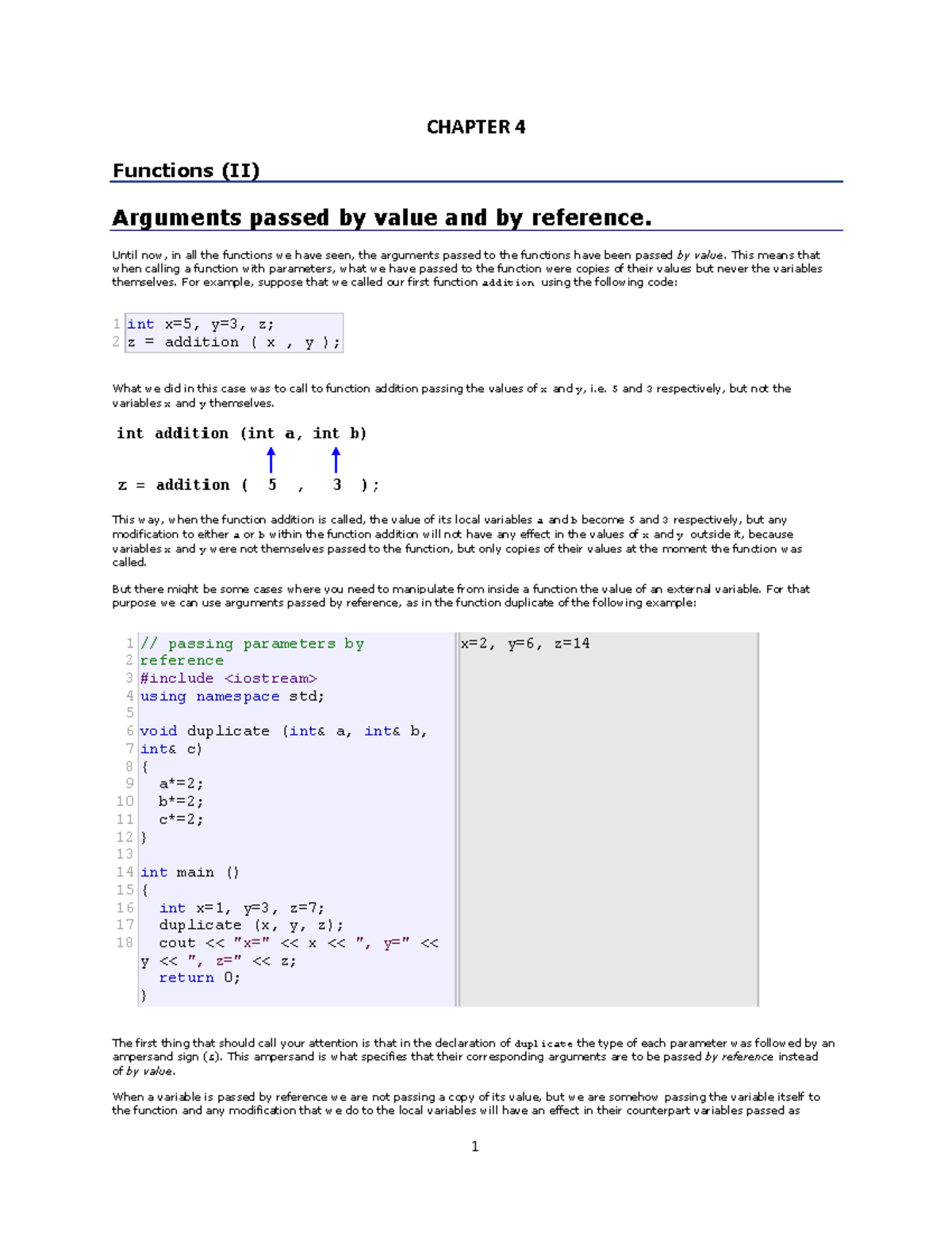 Chapter 4 new - C++ - CHAPTER 4 Functions (II) Arguments passed by ...