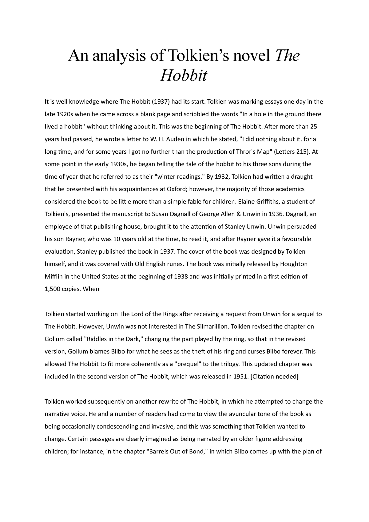 the hobbit analysis essay