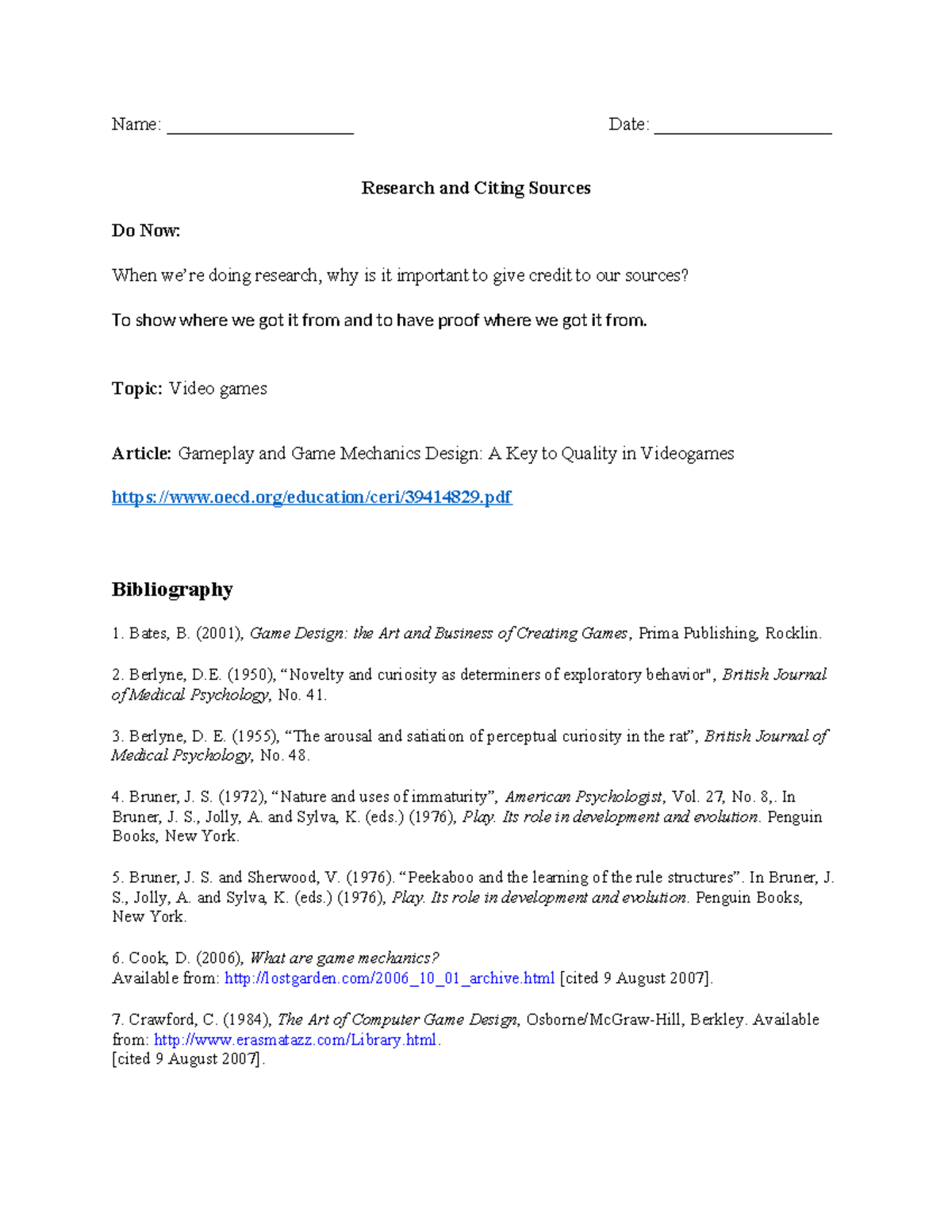 Copy of Citing Sources - Name: ____________________ Date ...