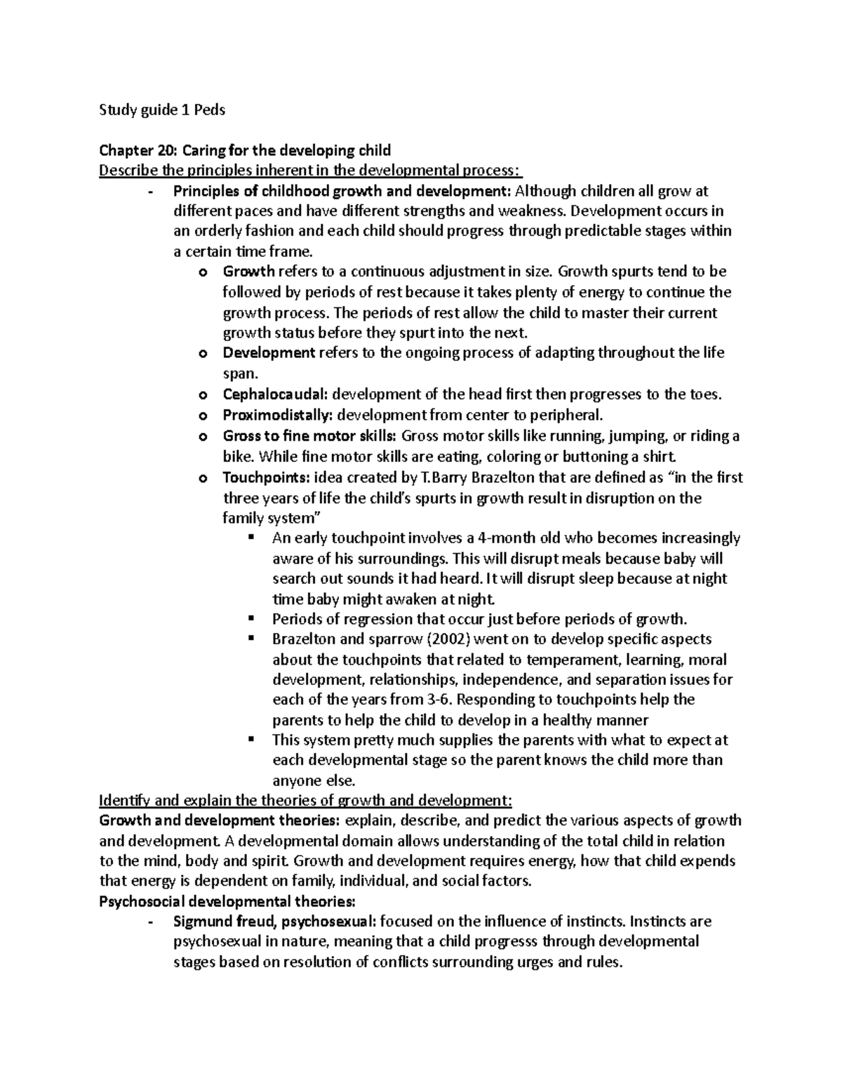 Study guide 1 Peds Summary Maternity and Pediatric Nursing Study