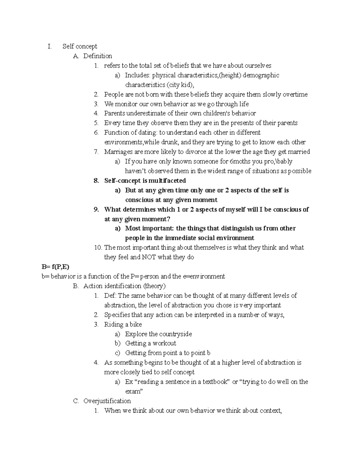 11.14 Lecture - I. Self Concept A. Definition 1. Refers To The Total 