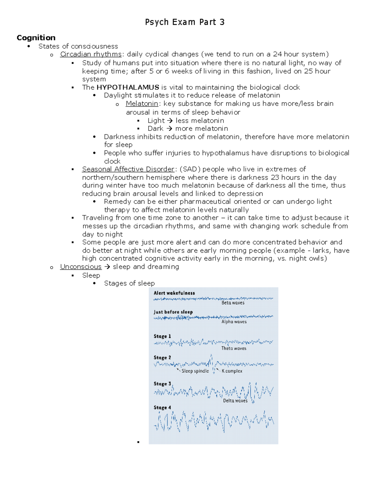 Lecture Notes Part 3 - Psych Exam Part 3 Cognition States Of ...