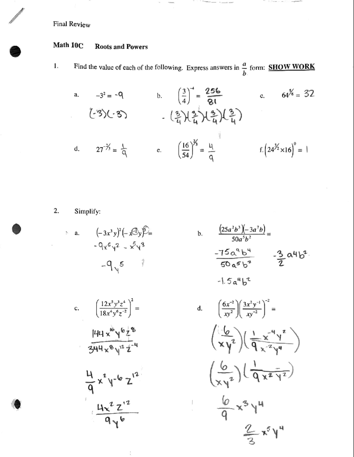 Grade 10 Math Roots and Powets Studocu