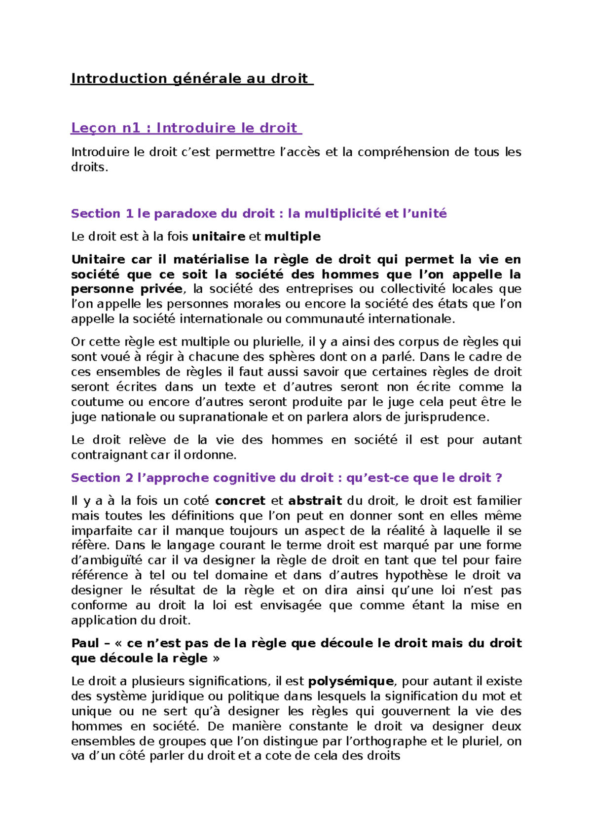 Leçon 1 - Cour Complet - Introduction Générale Au Droit Leçon N1 ...