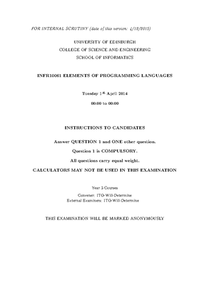 Tutorial solution 5 - Elements of Programming Languages Tutorial 5 ...