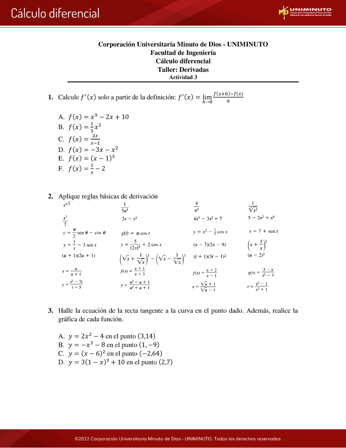 Actividad 3 Cálculo Diferencial - Corporación Universitaria Minuto De ...