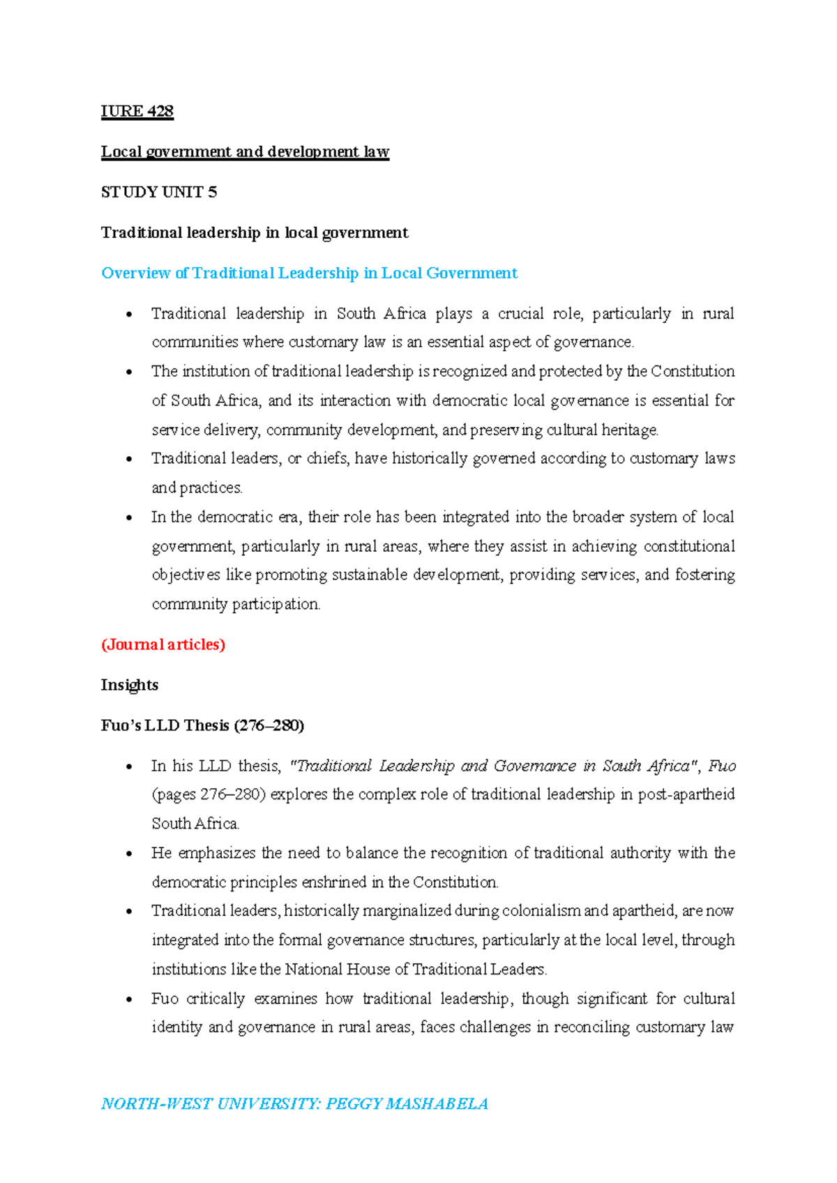 Study unit 5 notes - IURE 428 Local government and development law ...