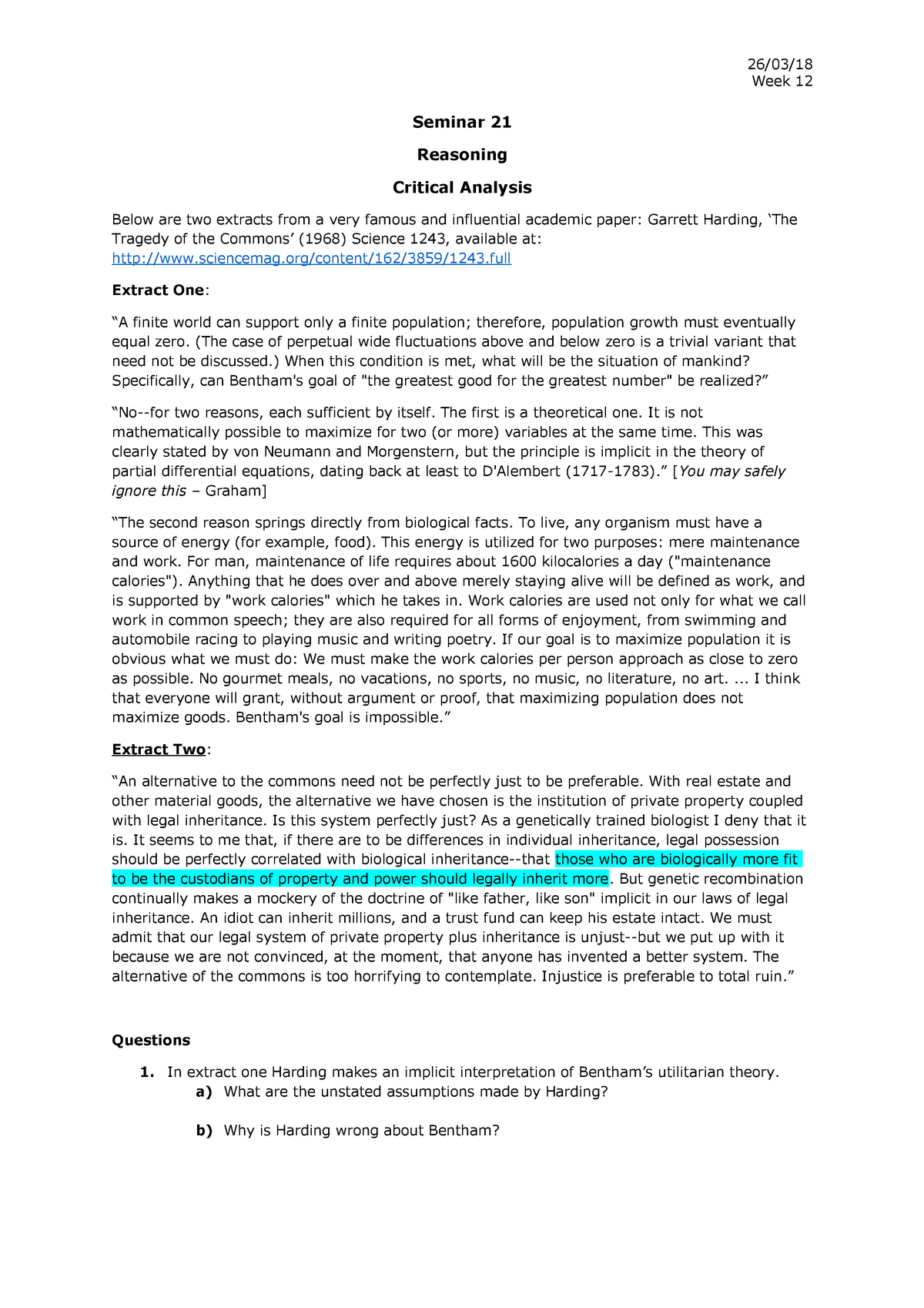 Reasoning And Critical Analysis - 26/03/ Week 12 Seminar 21 Reasoning ...