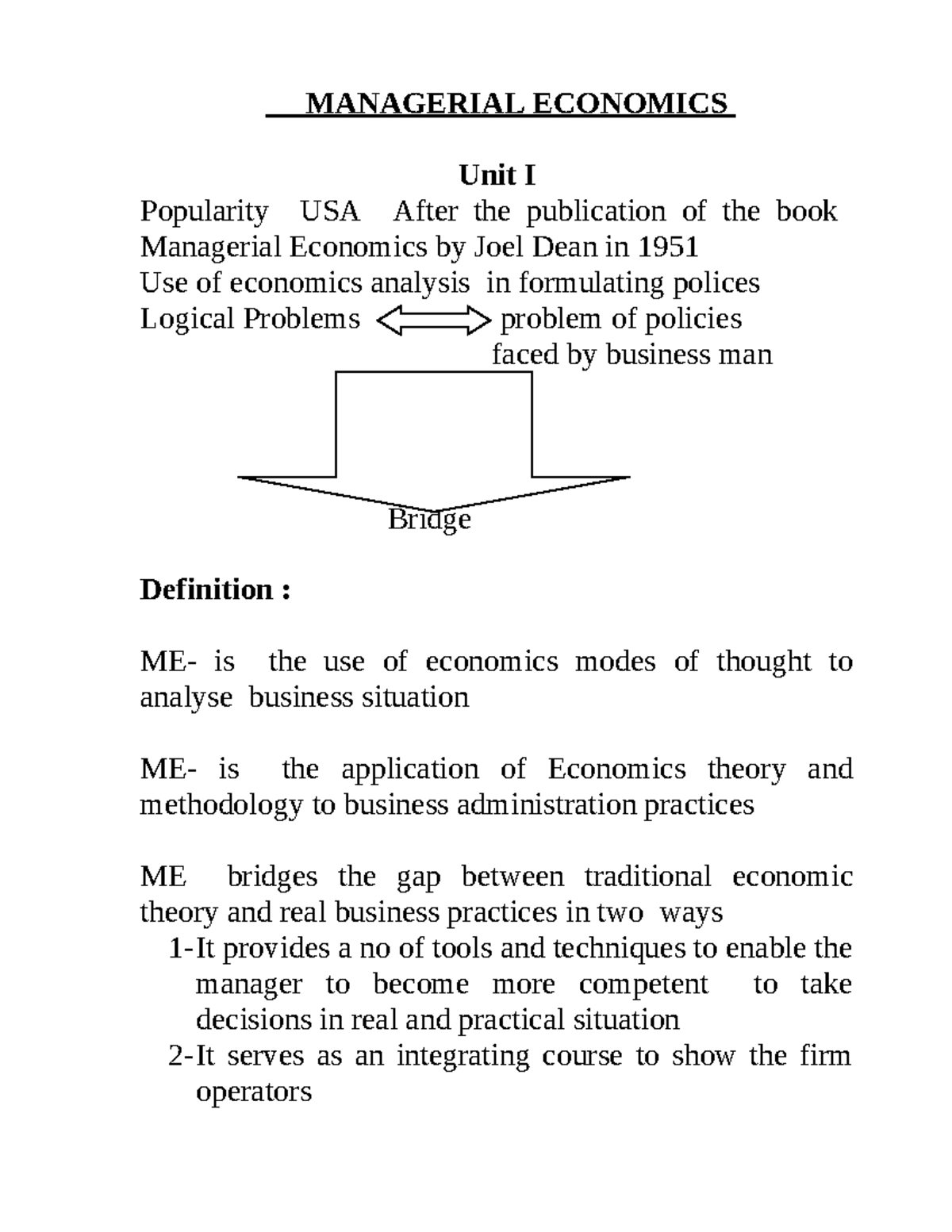 Unit- I (EFM) - MANAGERIAL ECONOMICS Unit I Popularity USA After the ...